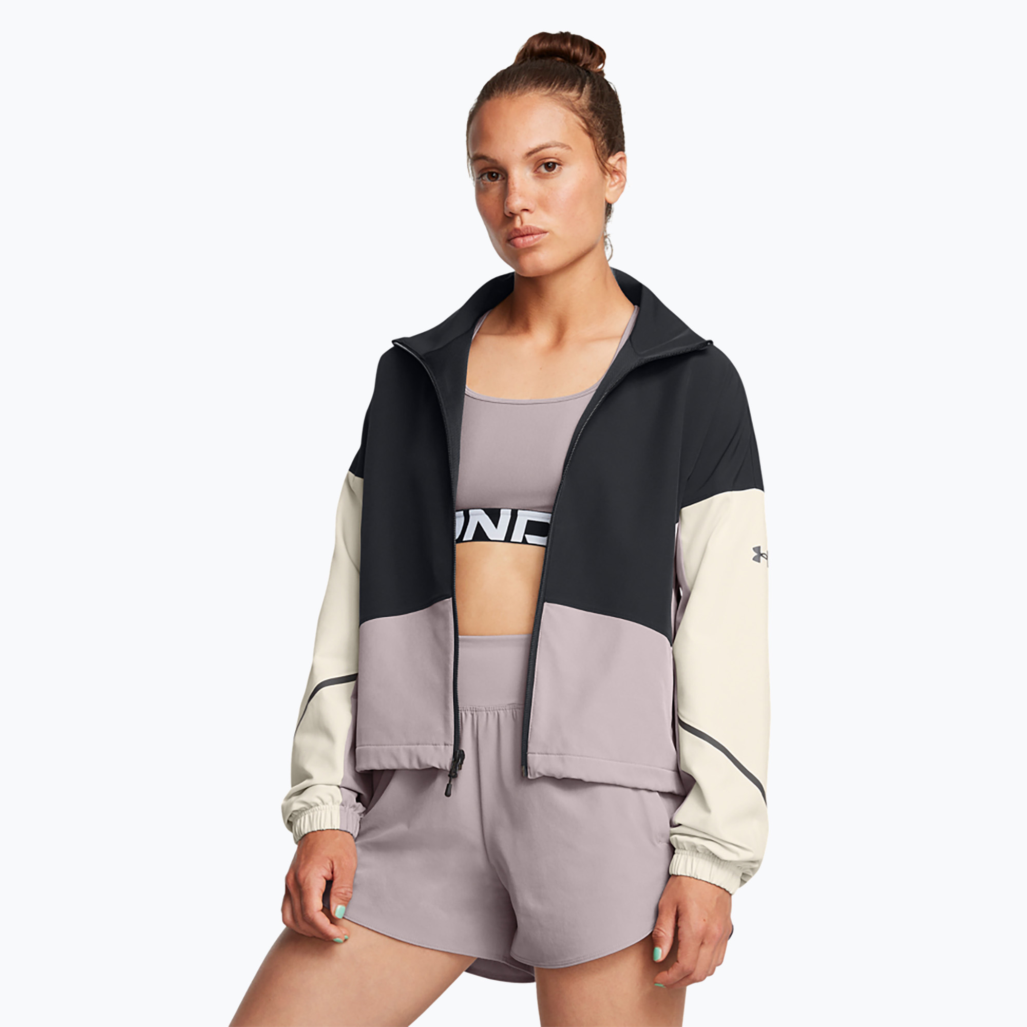 Jacheta pentru femei Under Armour Unstoppable negru/summit alb/tetra gri (Unstoppable 1374889-002)