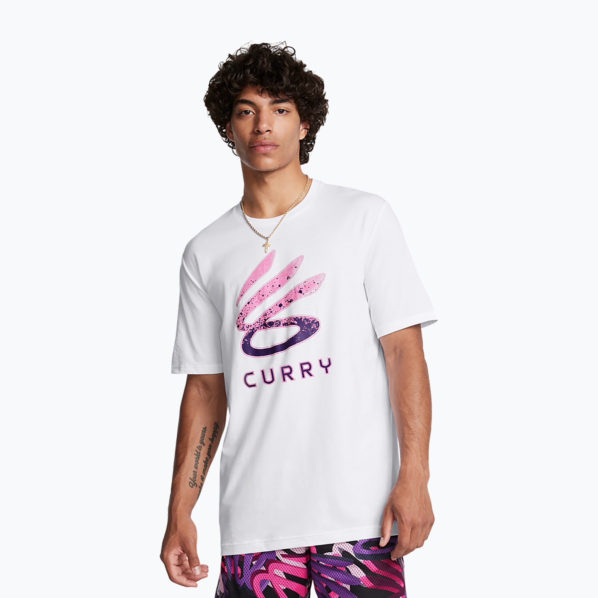 Bărbați Under Armour Curry Logo T-shirt Trend alb/violet (Curry Logo Trend 1387111-100)