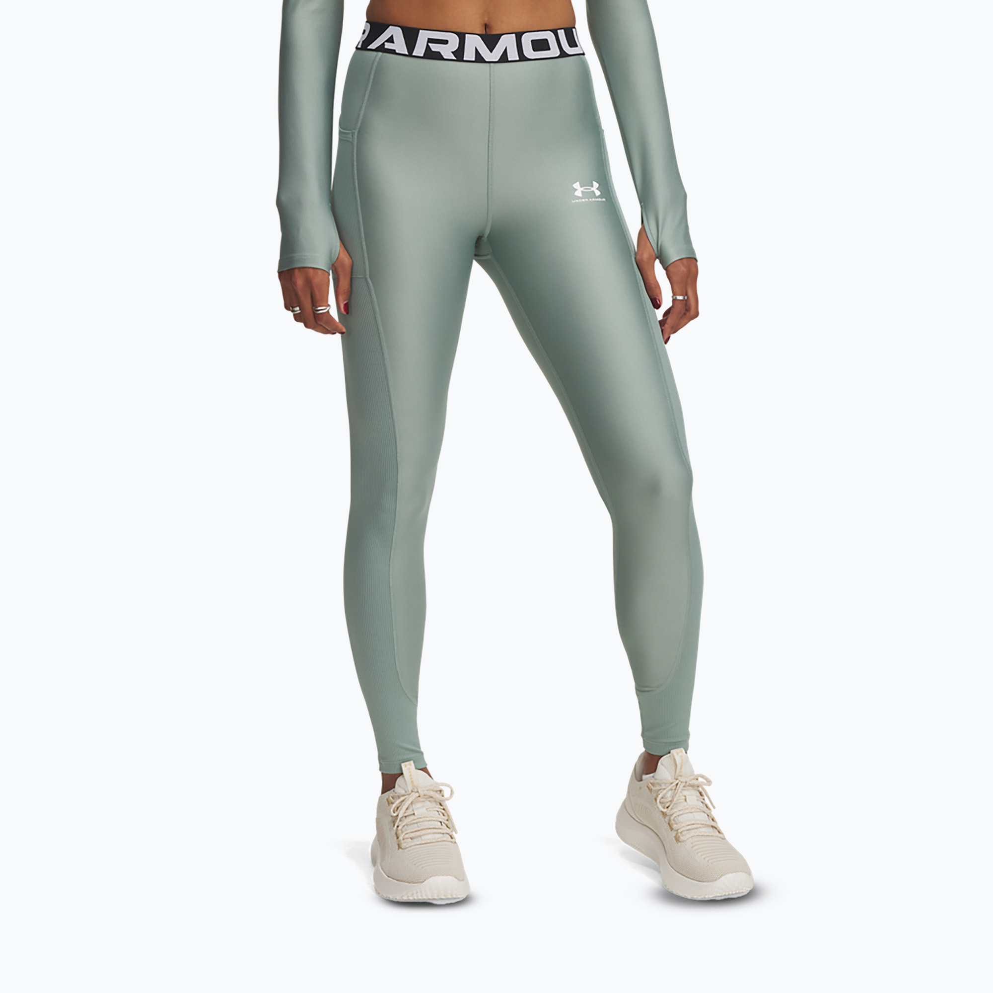Colanți pentru femei Under Armour HeatGear Rib silica green/silica green/white (HeatGear Rib 1388693-348)