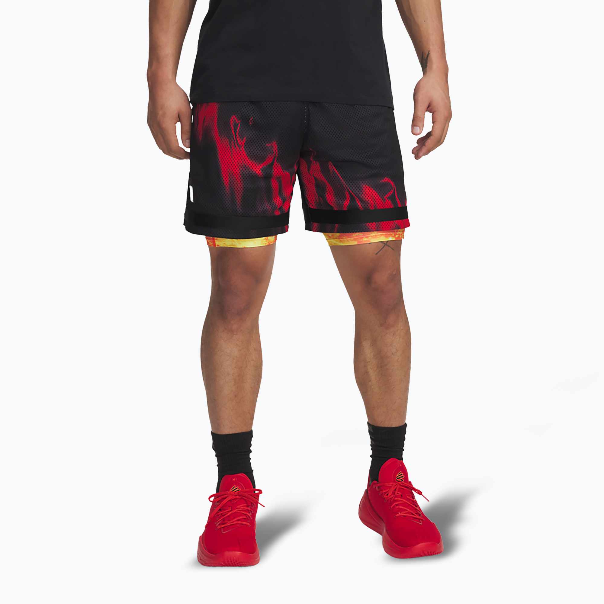 Pantaloni scurți de baschet pentru bărbați Uder Armour Curry Statement I black / fire (Curry Statement I 1390348-001)