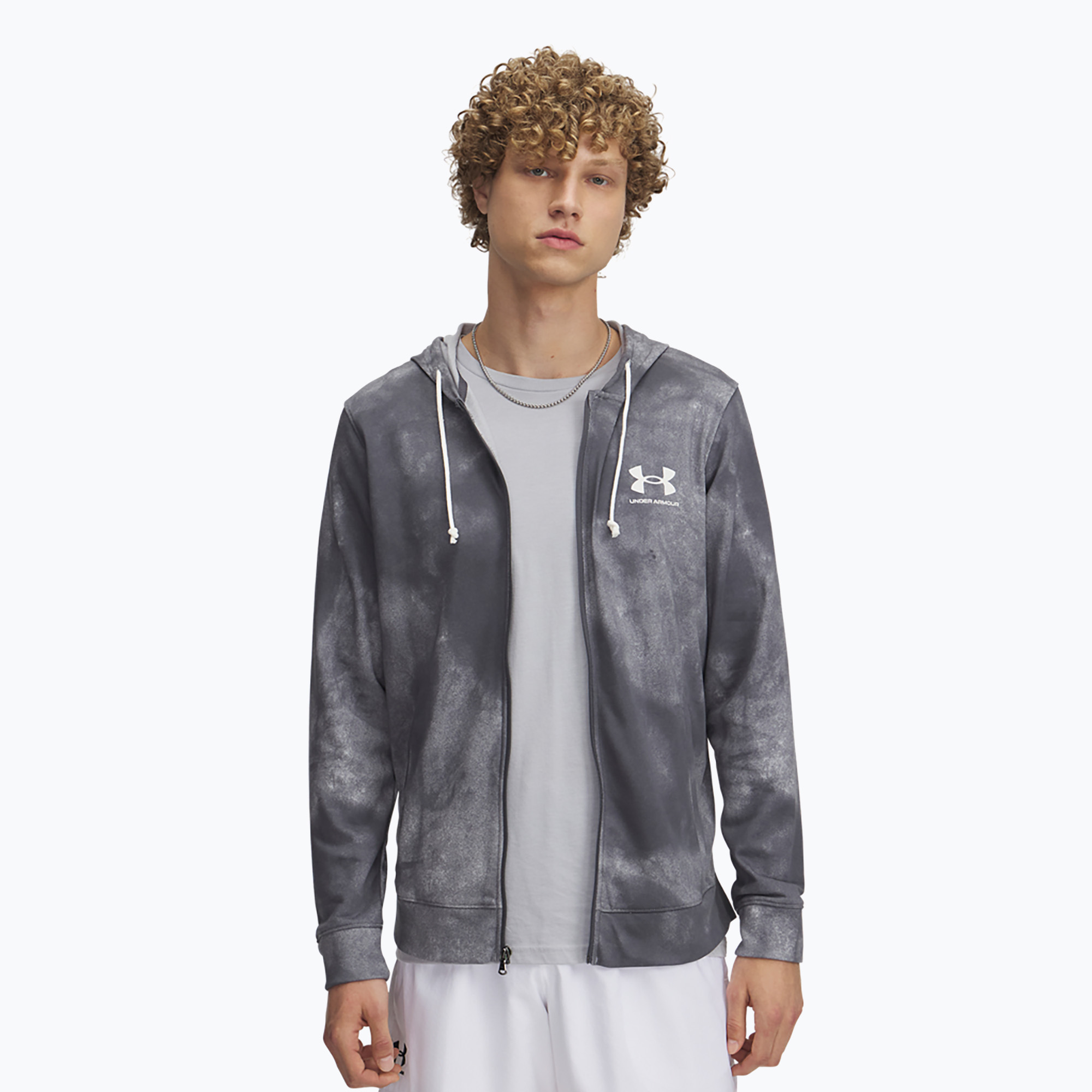 Bluză pentru bărbaț Under Armour Rival Terry Printed FZ castlerock/onyx white (Rival Terry Printed FZ 1390139-025)