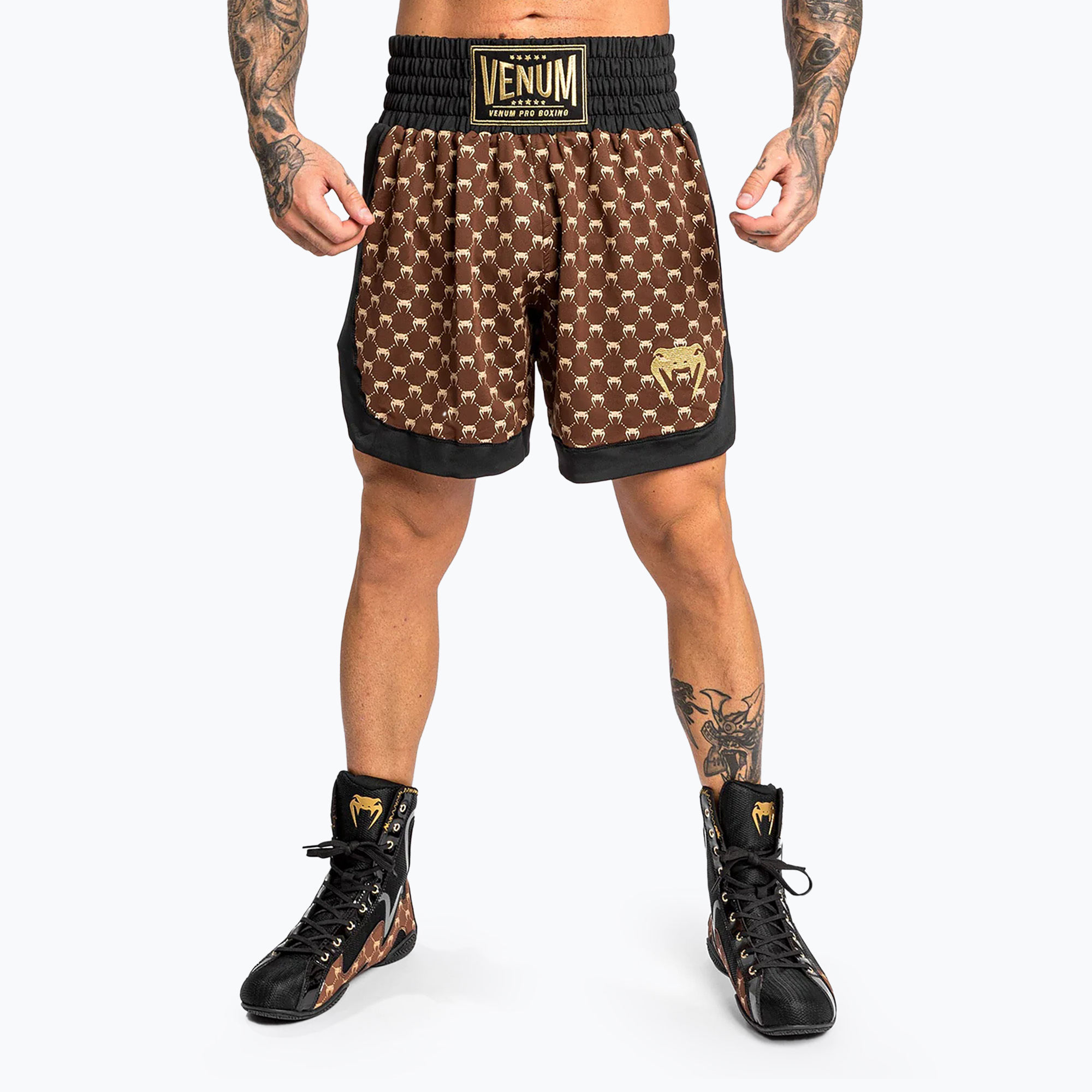 Pantaloni scurți de box pentru bărbați Venum Monogram Boxing black/brown