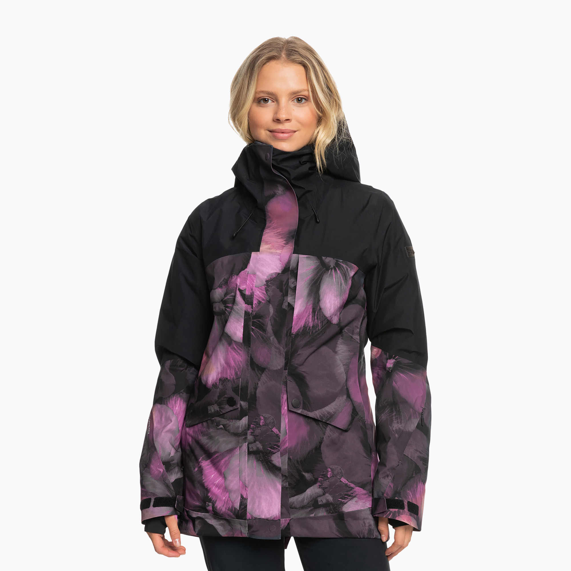 Jachetă de snowboard pentru femei ROXY Gore-Tex Glade Glade Imprimat negru adevărat panseluță panseluță panseluță