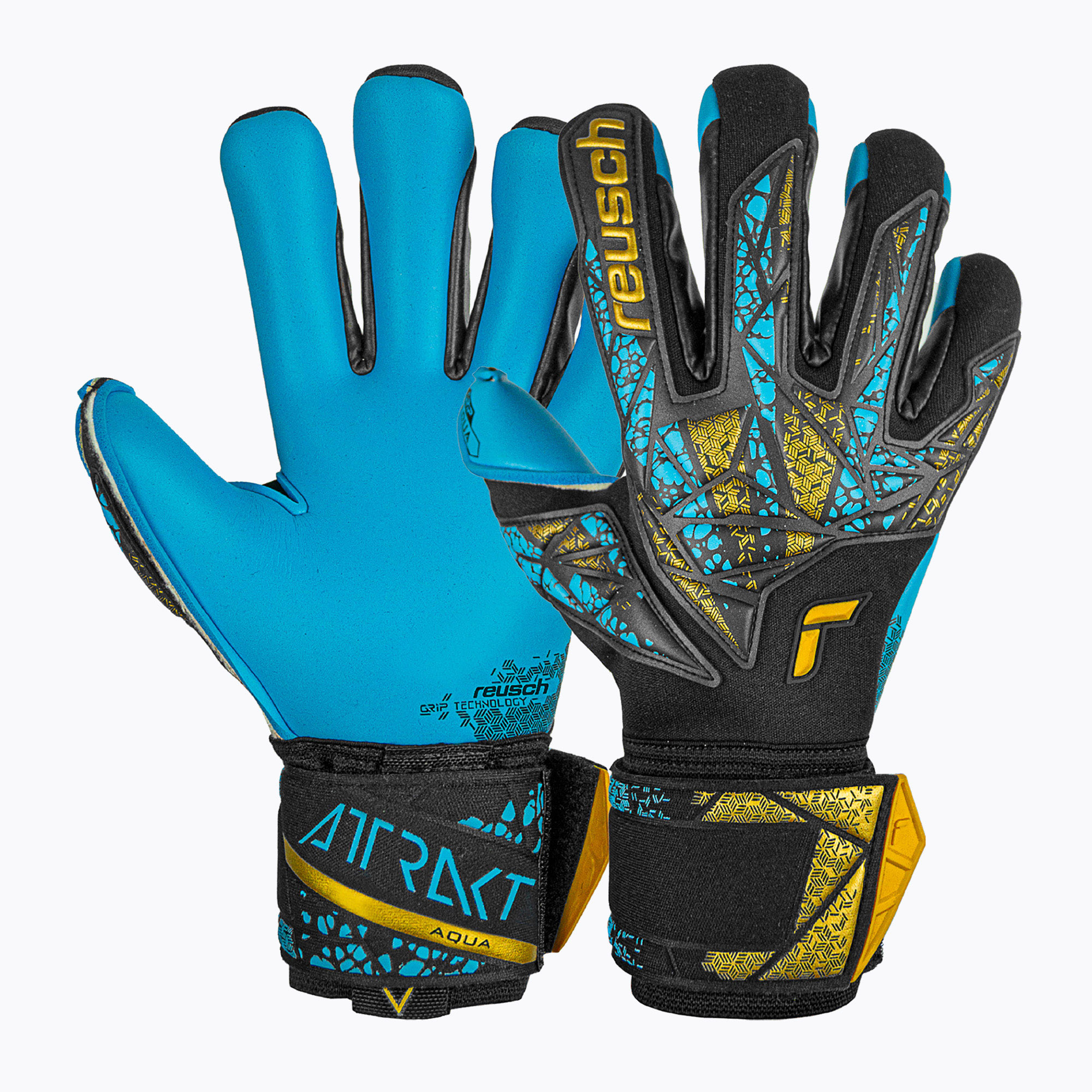 Mănuși de portar Reusch Attrakt Aqua Finger Support black/gold/aqua