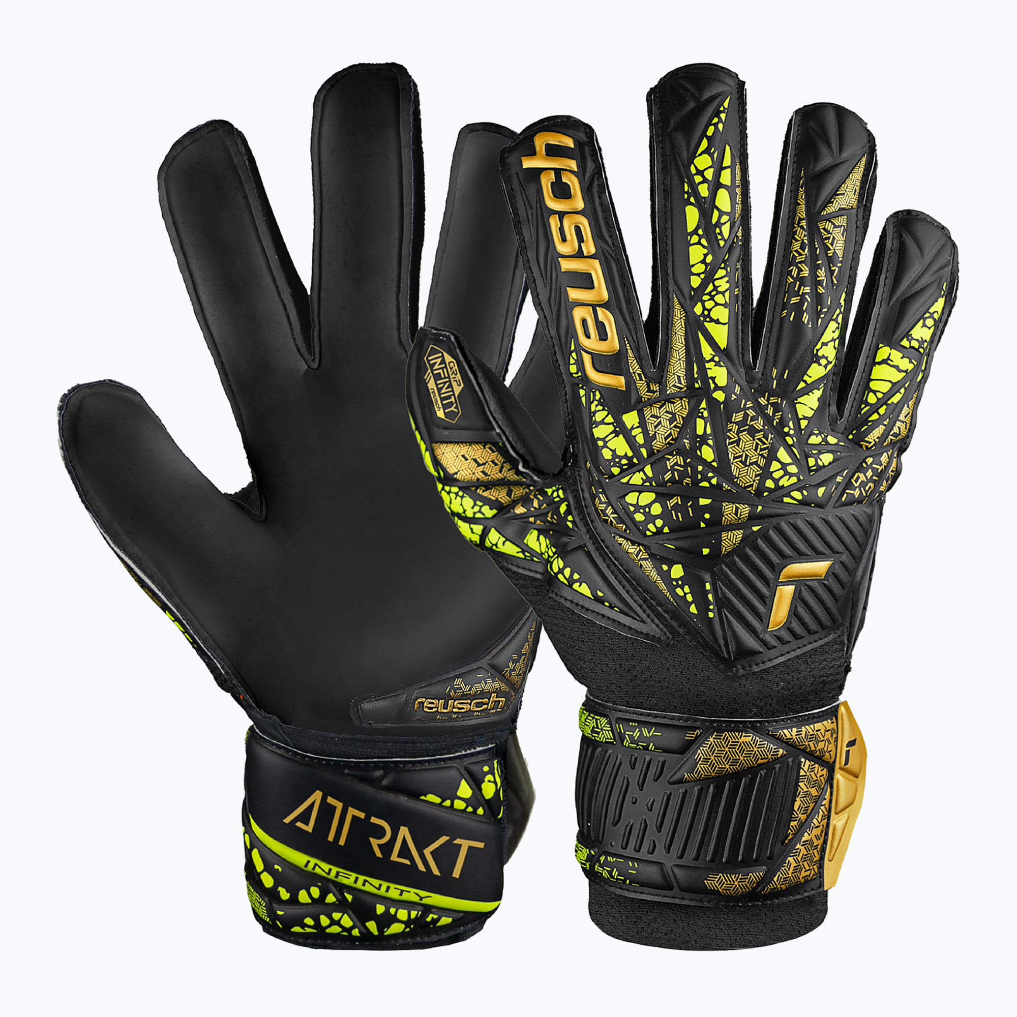 Mănuși de portar pentru copii Reusch Attrakt Infinity Infinity Finger Support negru/aur/galben/negru pentru copii