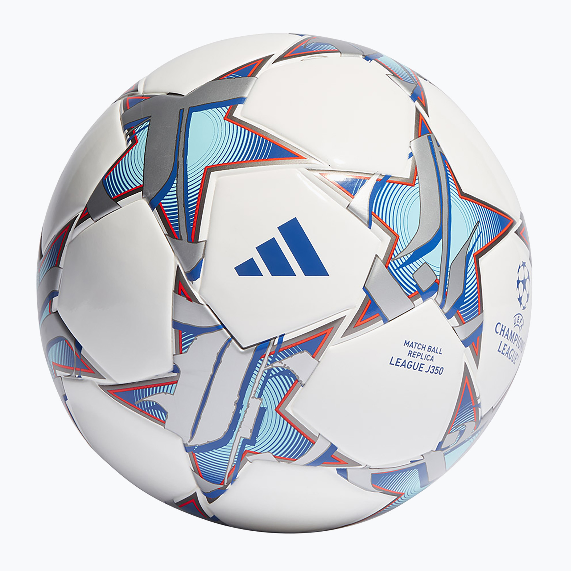 Minge de fotbal adidas UCL League 23/24 white/silver metallic/bright cyan/royal blue mărime 5