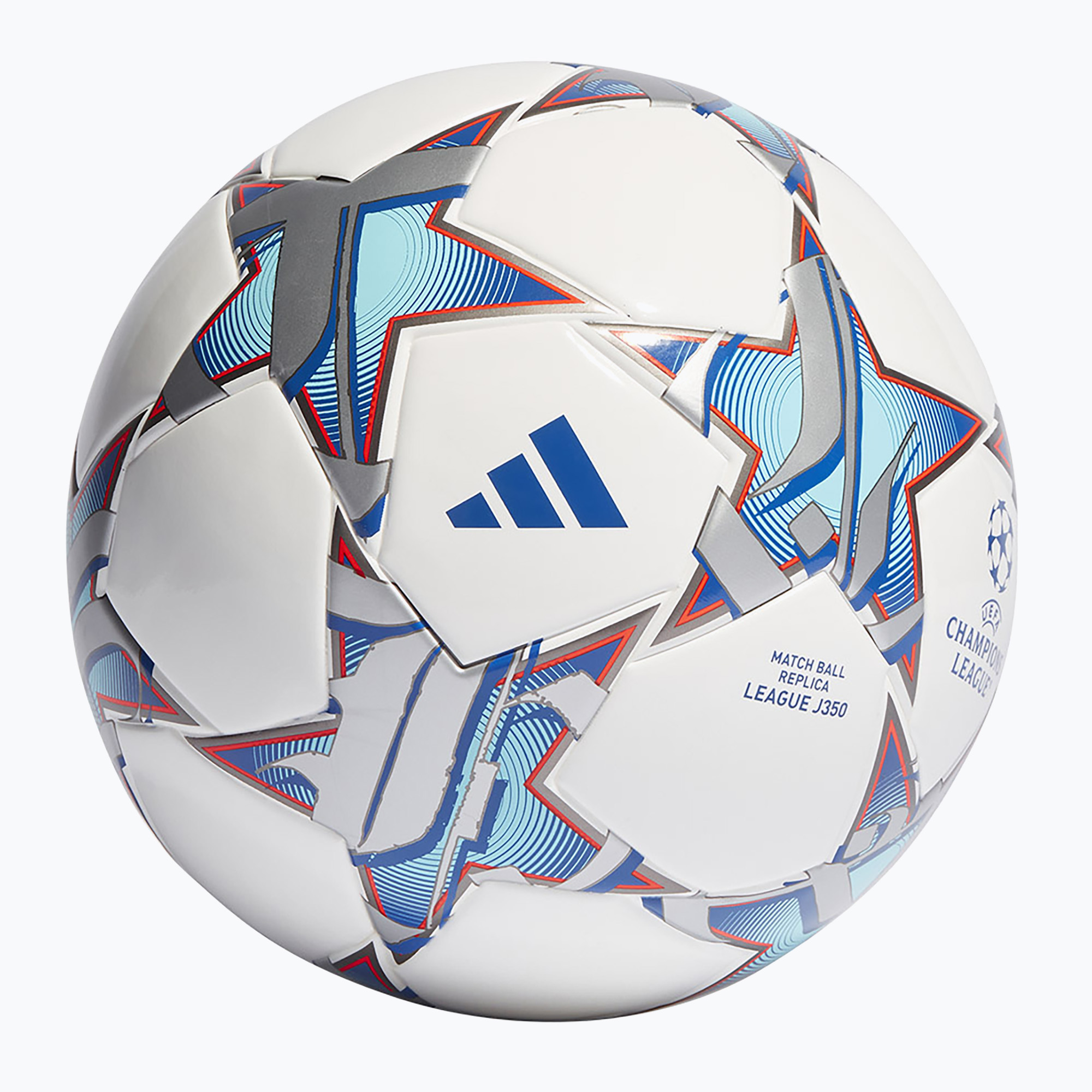 Minge de fotbal adidas UCL League 23/24 white/silver metallic/bright cyan/royal blue mărime 4
