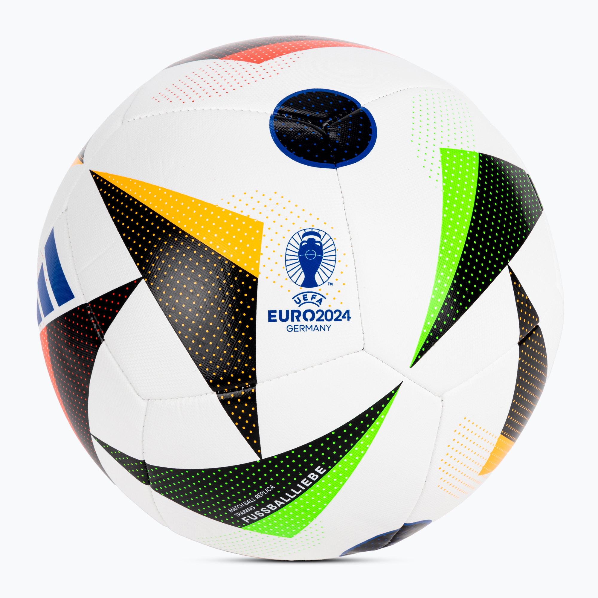 adidas Fussballiebe Trainig Euro 2024 fotbal alb/negru/albastru strălucitor mărimea 5