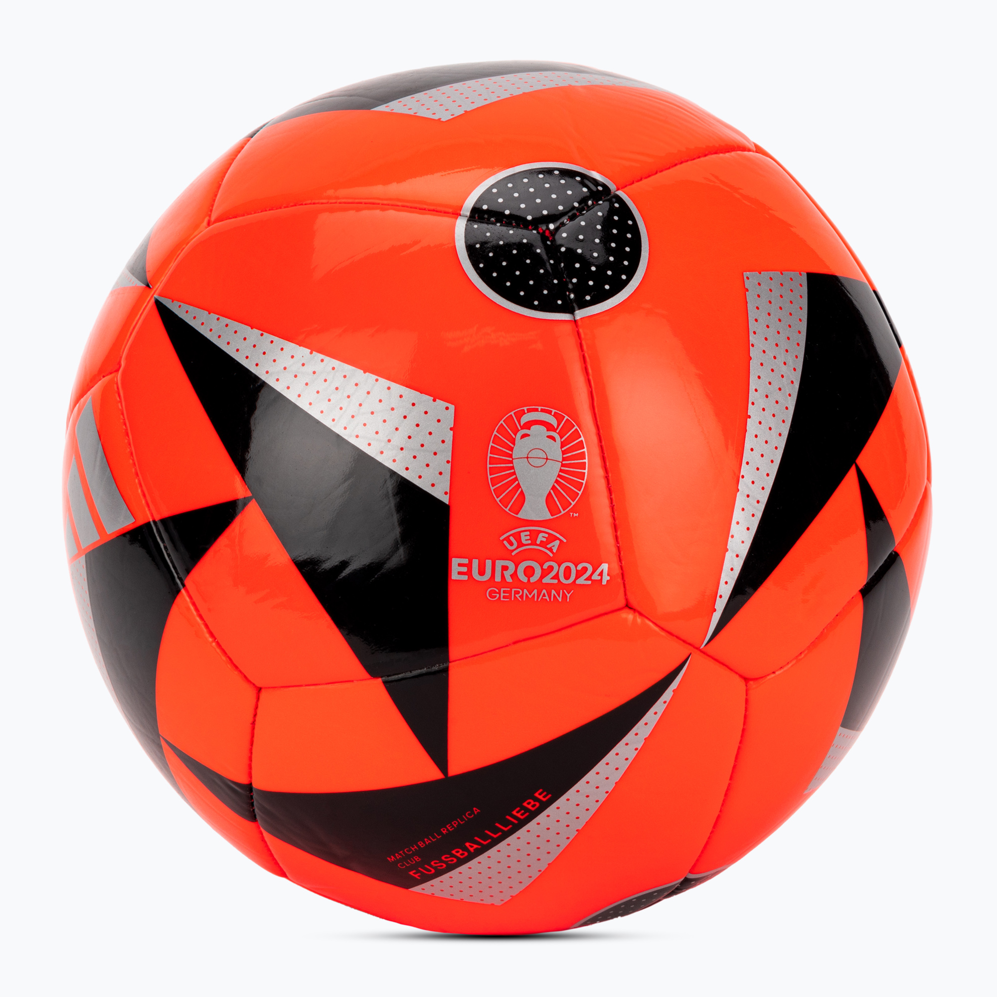 adidas Fussballiebe Trainig Euro 2024 solare roșu/negru/argintiu metalic fotbal dimensiunea 5