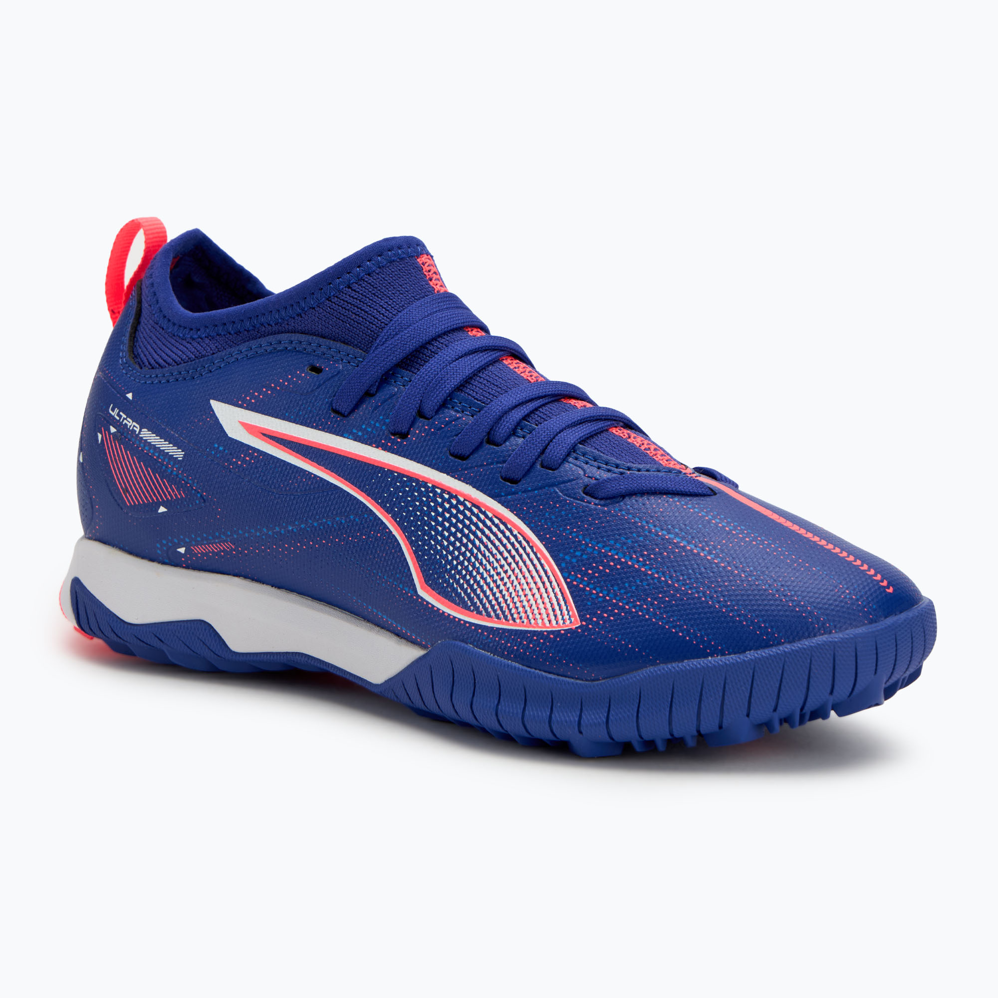 Încălțăminte de fotbal pentru copii PUMA Ultra 5 Match TT + Mid Jr lapis lazuli/puma white/sunset glow (Ultra 5 Match TT + Mid Jr 108097 01)