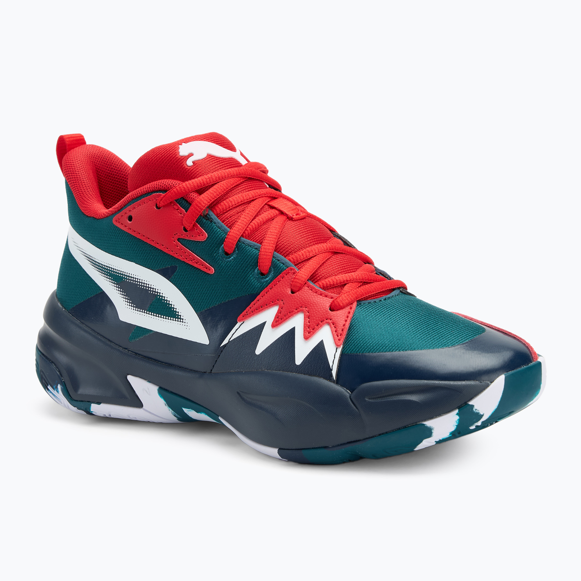 Încălțăminte de baschet pentru bărbați PUMA Genetics club navy/cold green/for all time red (Genetics 309691 05)