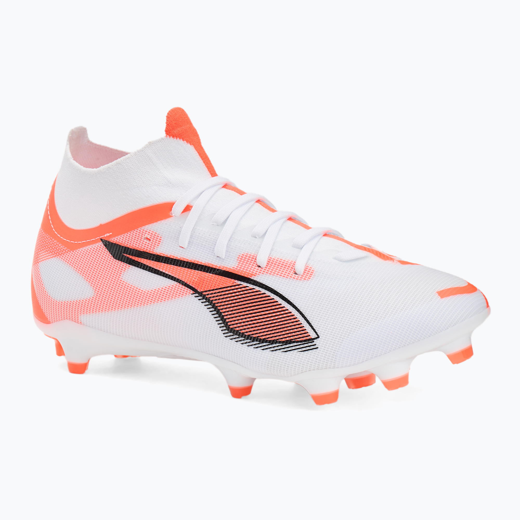 Încălțăminte de fotbal pentru bărbați PUMA Ultra 5 Match+ FG/AG puma white/puma black/glowing red (Ultra 5 Match+ FG/AG 108162 01)