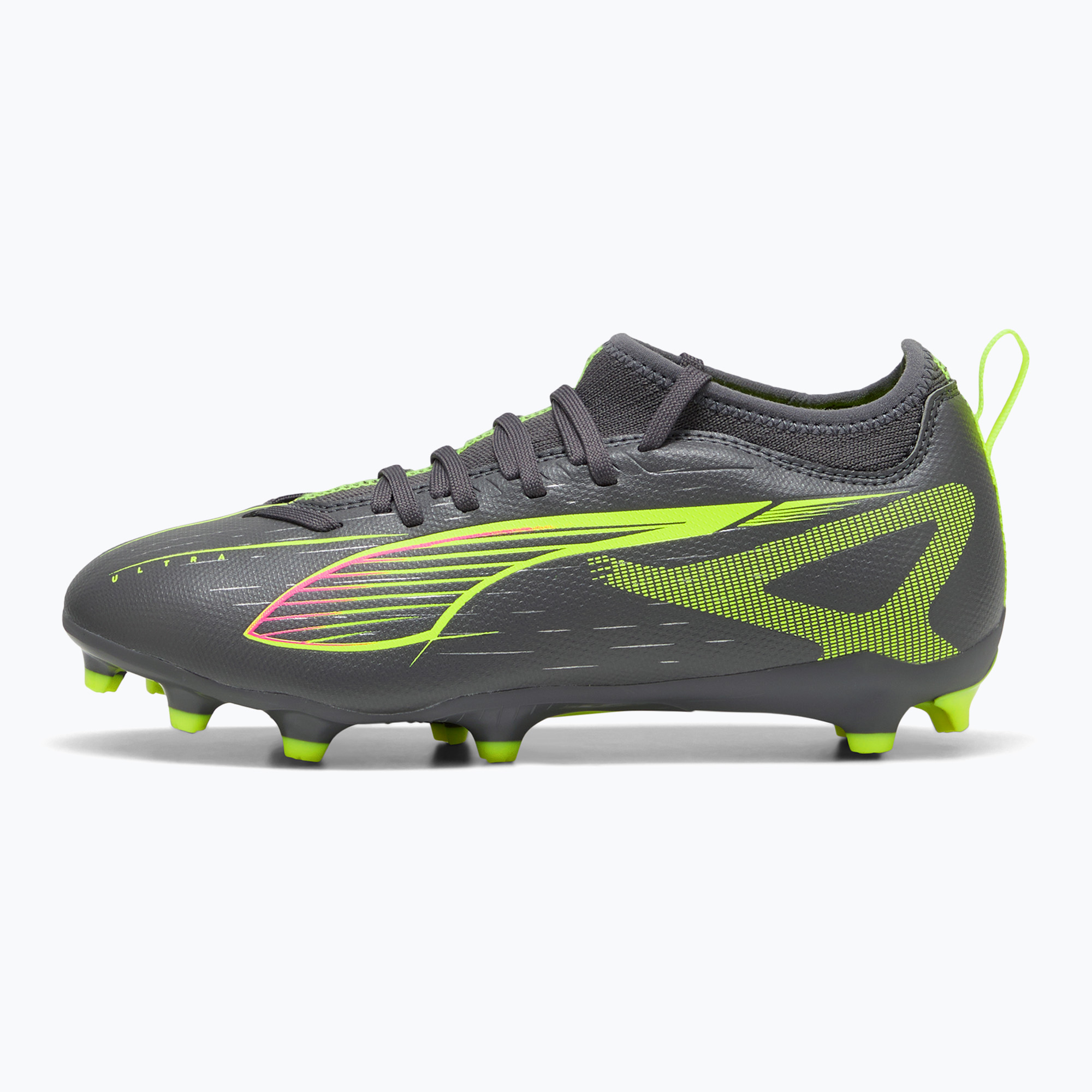 Încălțăminte de fotbal pentru copii PUMA Ultra 5 Match FG/AG Jr matte aged silver/yellow alert/puma aged silver (Ultra 5 Match 108167 03)