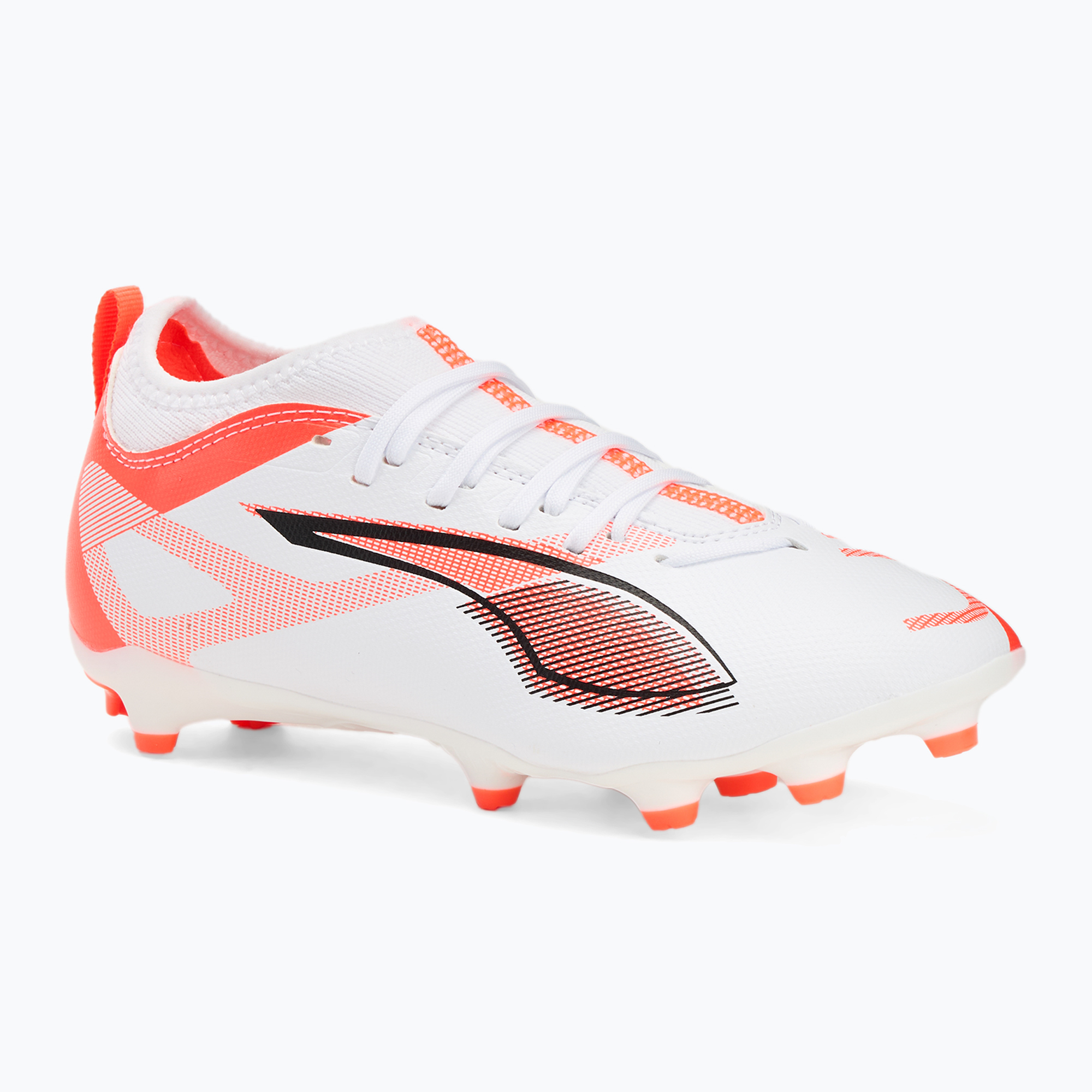 Încălțăminte de fotbal pentru copii PUMA Ultra 5 Match FG/AG Jr puma white/puma black/glowing red (Ultra 5 Match 108167 01)