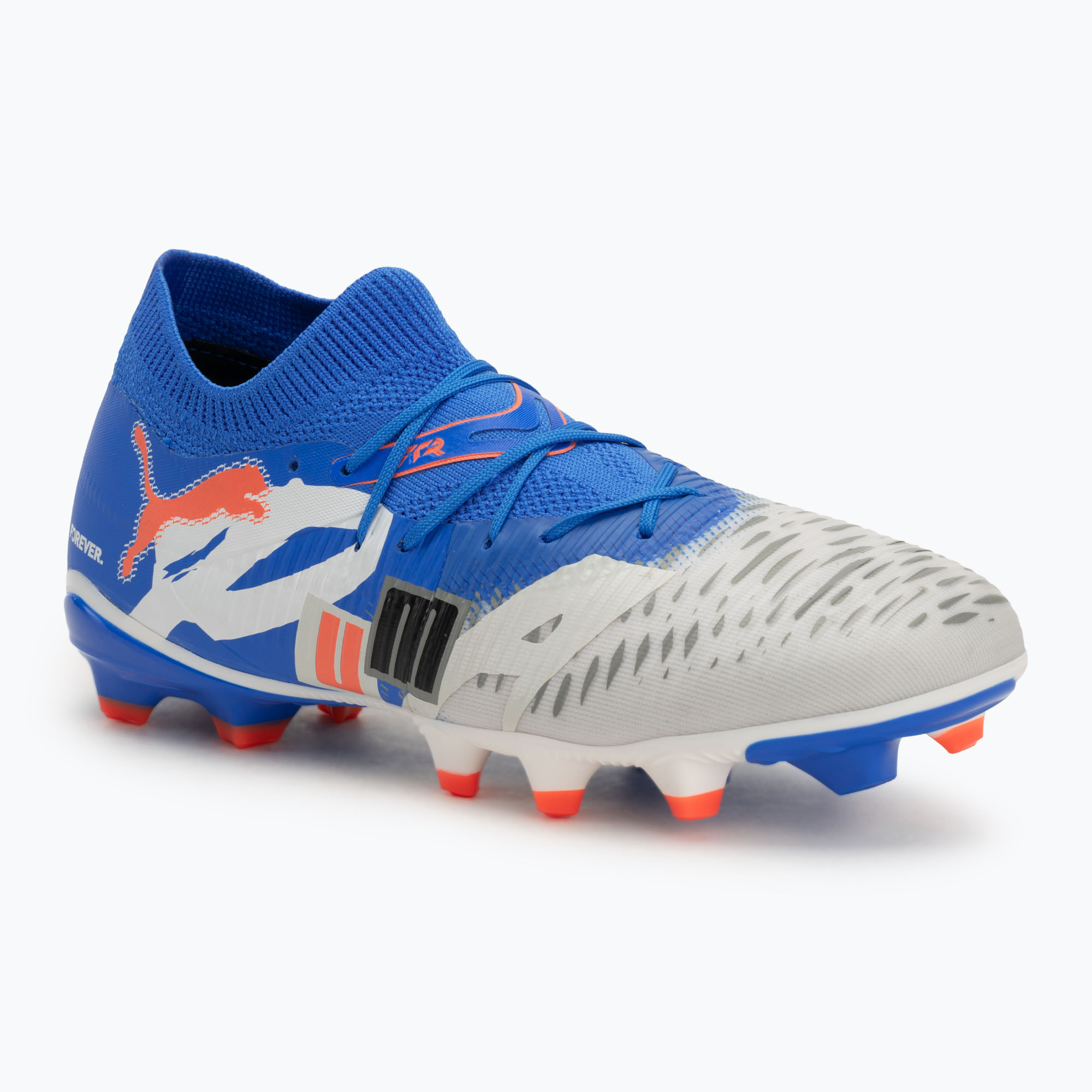 Încălțăminte de fotbal pentru bărbați PUMA Future 8 Match Forever FG/AG white/ultra blue/feather gray/puma black/glowing red (Future 8 Match Forever FG/AG 108423 01)