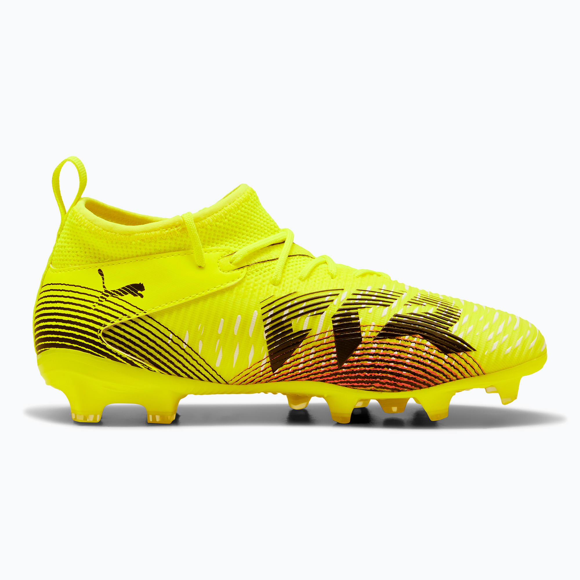 Încălțăminte de fotbal pentru copii PUMA Future 8 Match FG/AG Jr yellow alert/puma black/sun struck (Future 8 Match 108143 03)