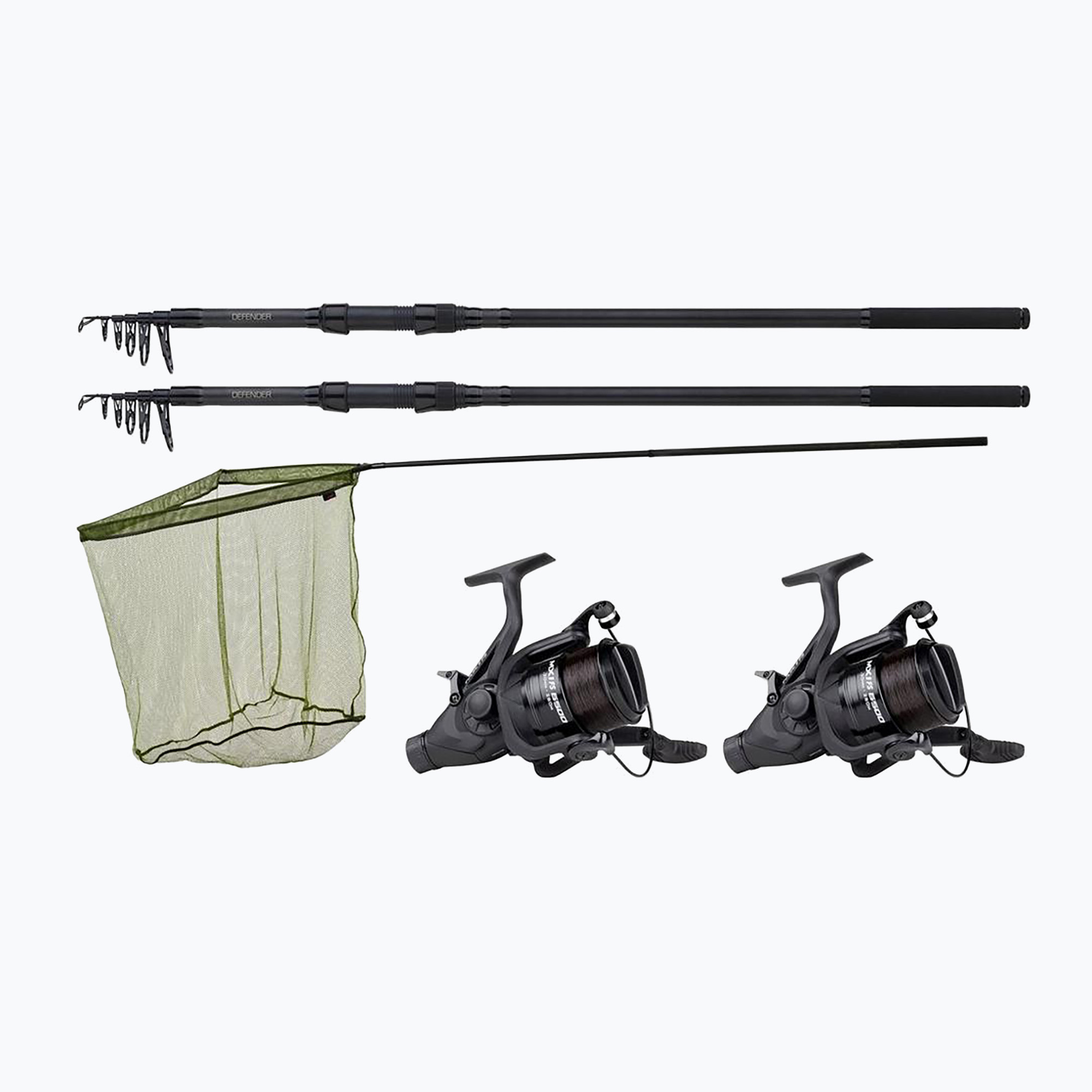 Set de crap JRC Defender 2 Rod Combo 2 undițe + 2 mulinete + minciog (Defender 2 Rod Combo 1580461)