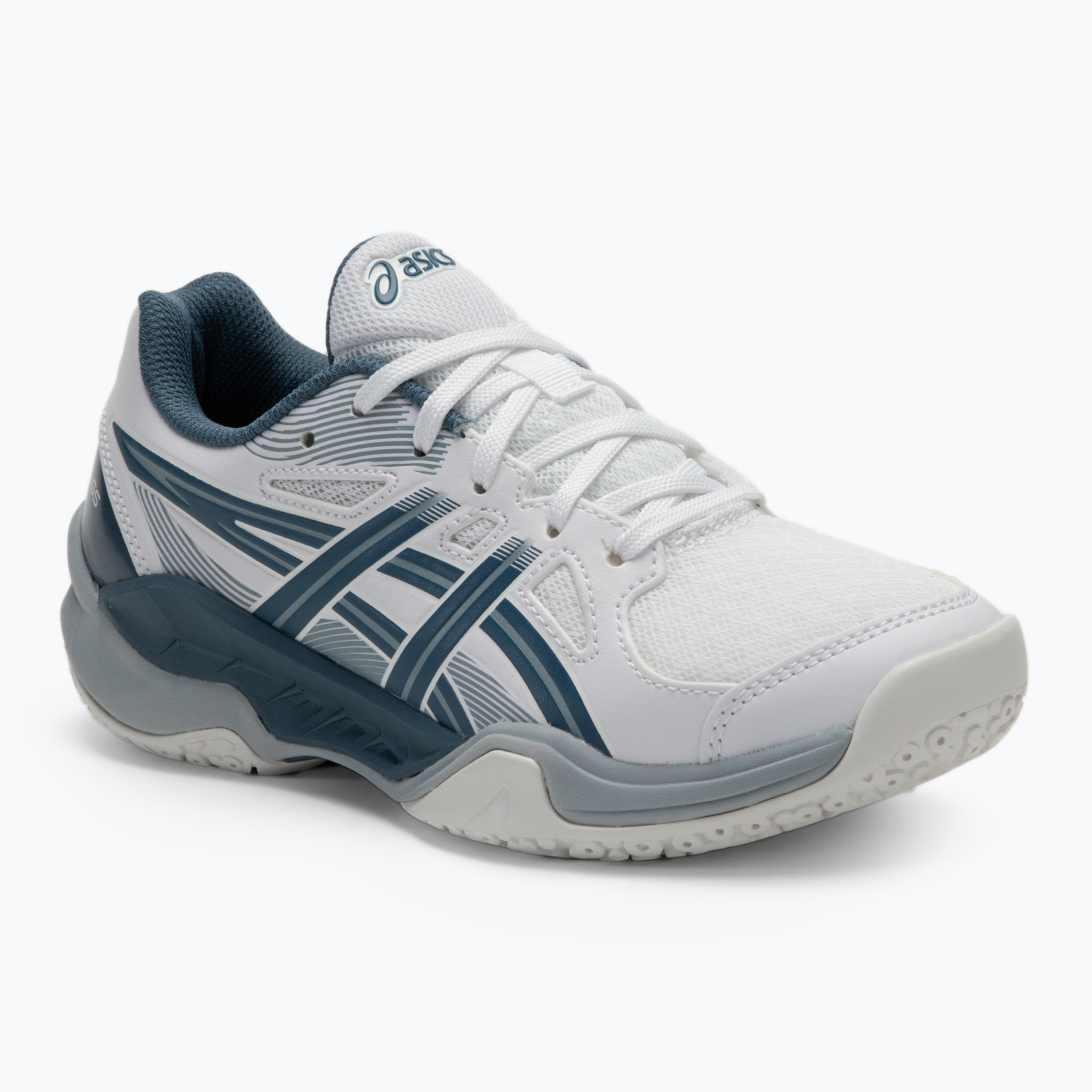 Încălțăminte de handbal pentru copii ASICS Gel-Powerbreak GS white/vintage indigo (Gel-Powerbreak GS 1074A044-100)