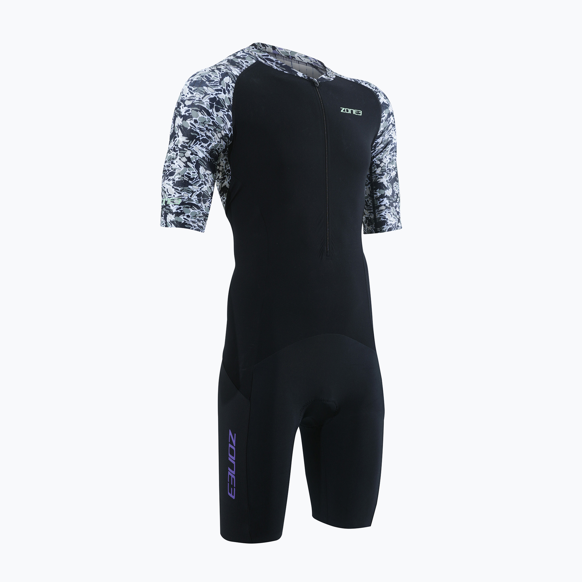 Combinezon de triathlon pentru bărbați ZONE3 Lava Short Sleeve Trisuit white/gravel (Lava Trisuit TS23MLSS109)
