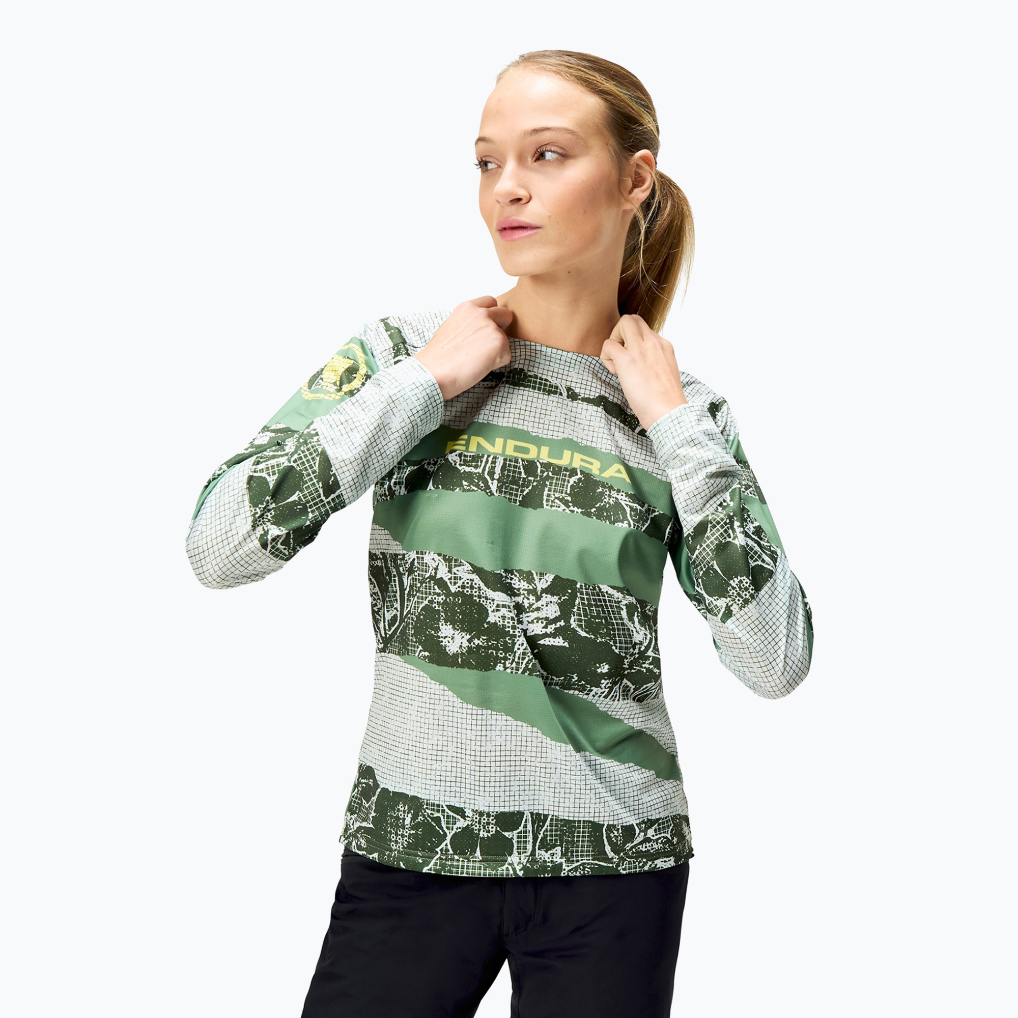 Longsleeve de ciclism pentru femei Endura Patchwork Ltd W machair green (Patchwork Ltd W E6239MAG)