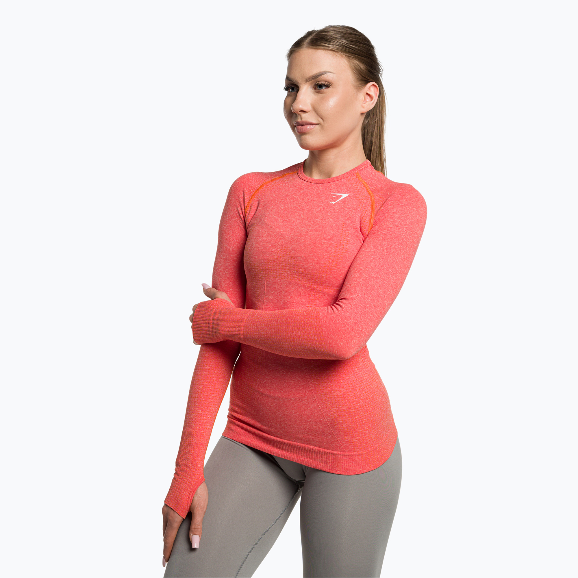 Tricou de antrenament pentru femei cu mânecă lungă Gymshark Vital Seamless Top roșu/portocaliu/alb (Vital Seamless Top B1A3B-OBCG-AI1)