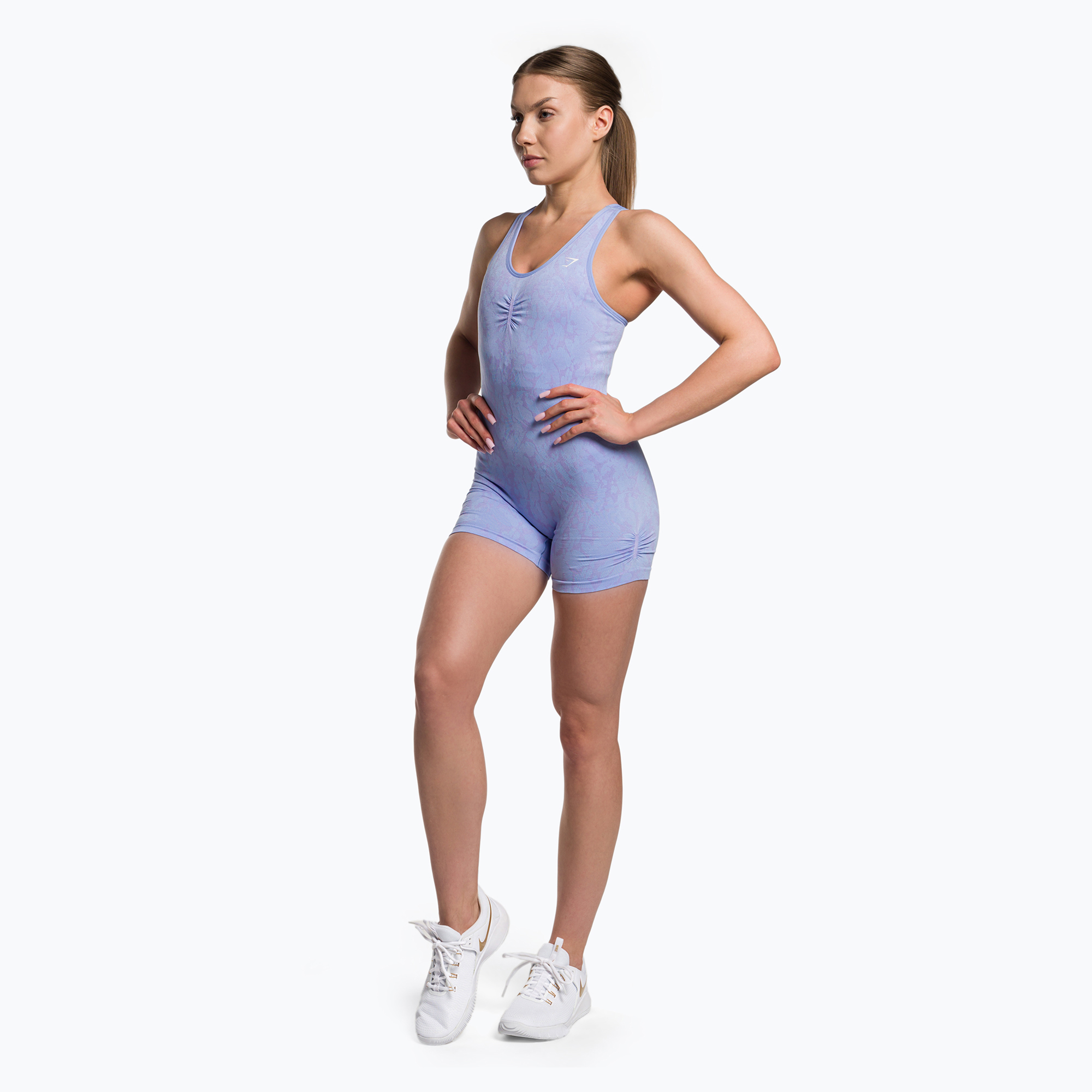 Gymshark Adapt Adapt Animal Butterfly sutien fitness albastru alpin/violet/alb (Adapt Animal Butterfly B1A3N-UBBH-CK1)