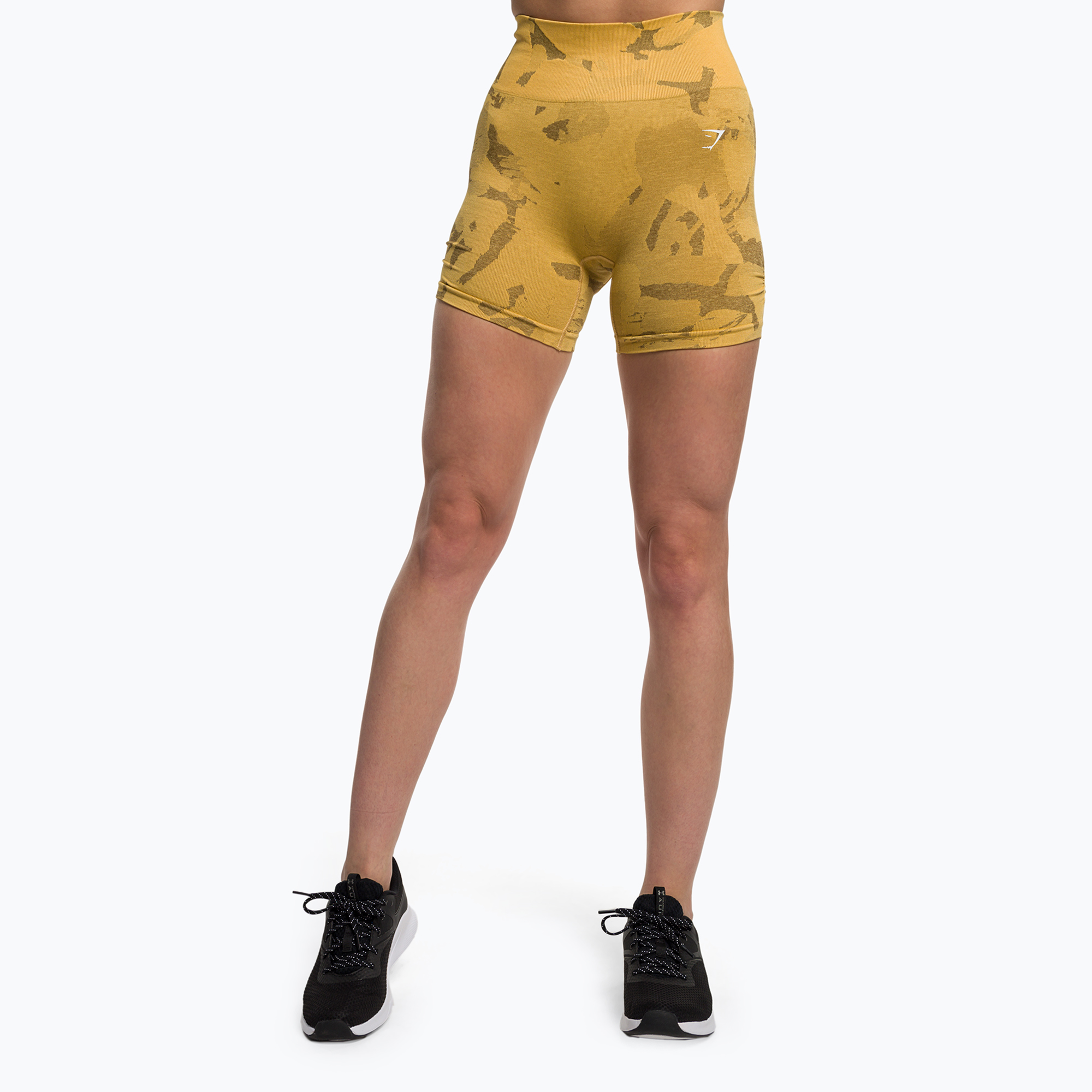 Pantaloni scurți de antrenament pentru femei Gymshark Adapt Camo Savanna Seamless galben indian (Adapt Camo Savanna Seamless B1A4Y-YBB6-CK1)