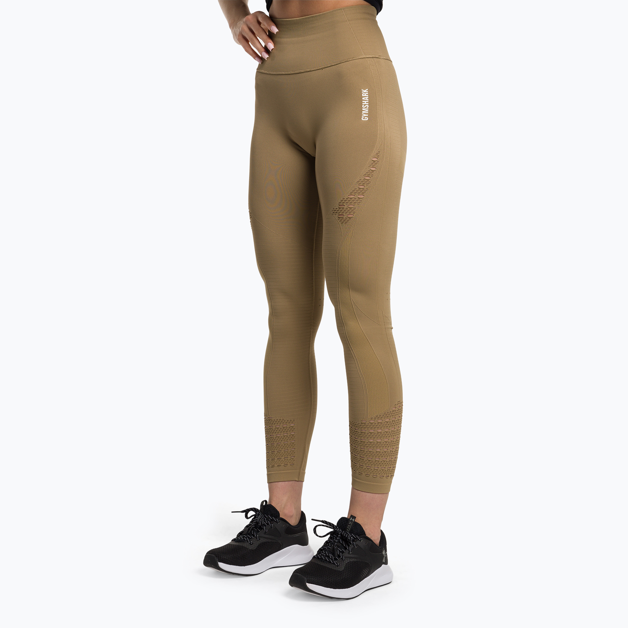 Jambiere de antrenament pentru femei Gymshark Energy Seamless biscuiți maro/alb (Energy Seamless B1A2C-NBBB-AQ2)