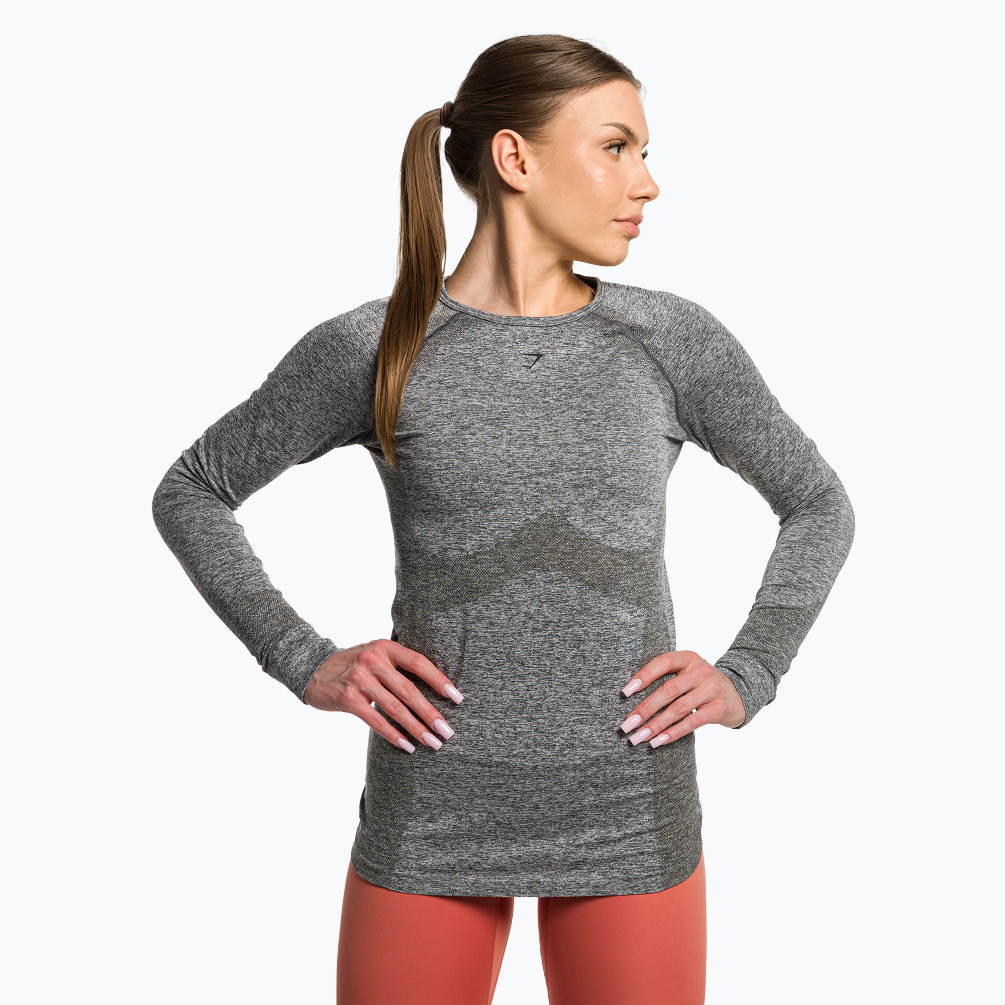 Tricou de antrenament pentru femei cu mânecă lungă Gymshark Flex Top gri cărbune marl (Flex Top B1A3I-GBFH-BN1)