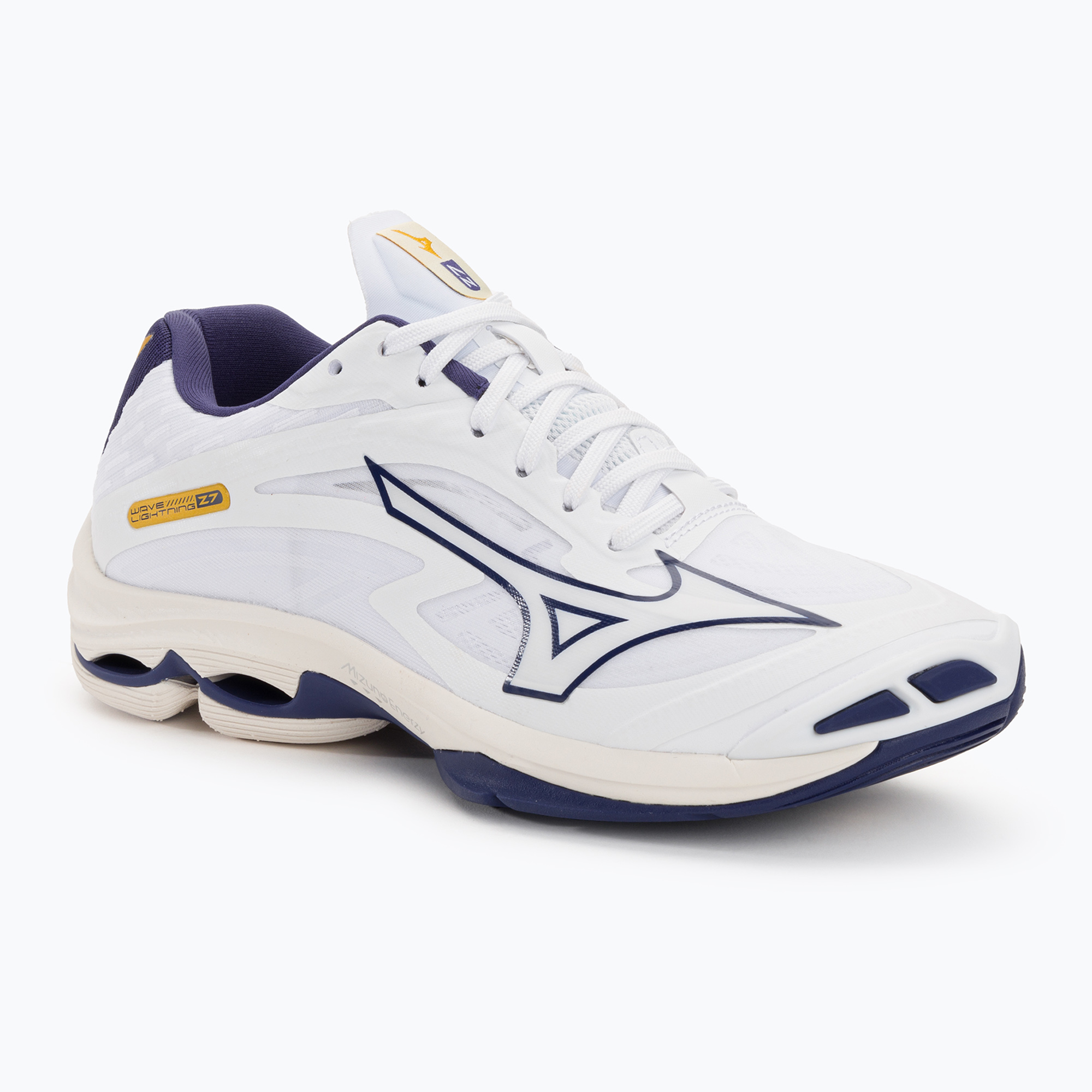 Pantofi de volei pentru bărbați Mizuno Wave Lightning Z7 alb / panglică albastră / aur mp