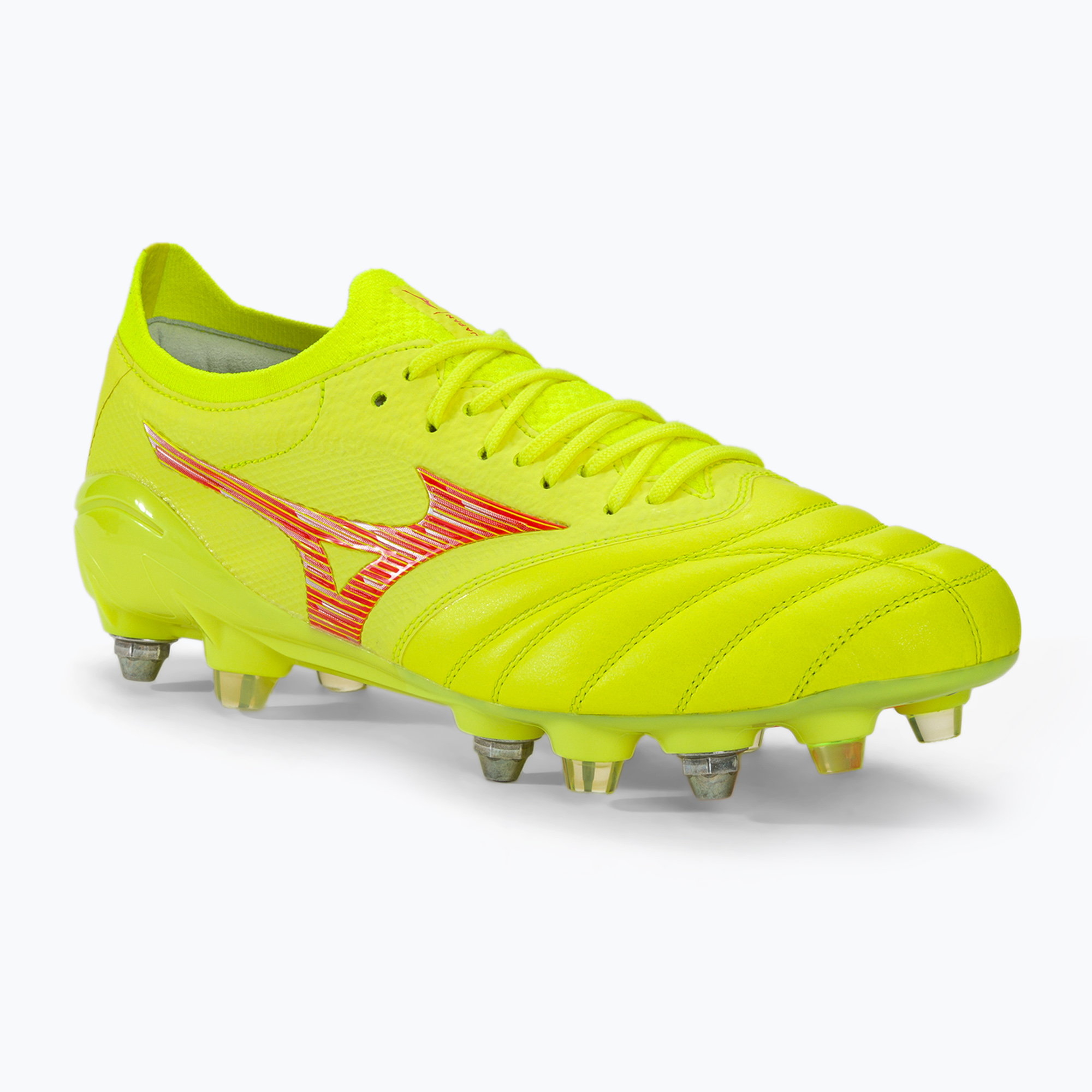 Încălțîminte de fotbal pentru bărbați Mizuno Morelia Neo IV Β Japan Mix safety yellow/flery coral 2/safety yellow (Morelia Neo IV Β Japan Mix P1GC244045)