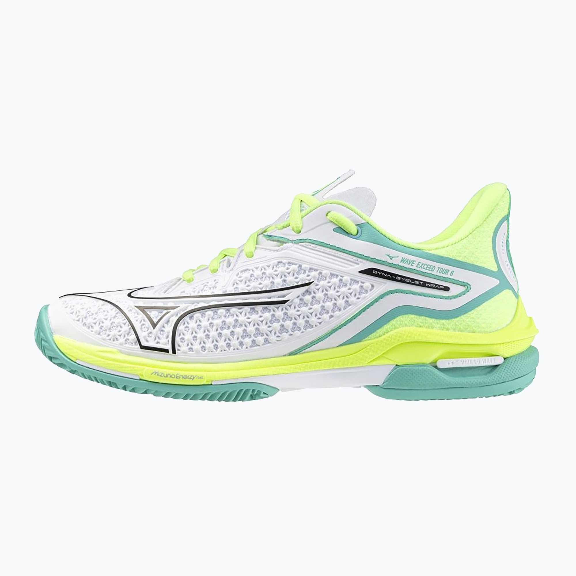 Încălțăminte de tenis pentru femei Mizuno Wave Exceed Tour 6 CC W white/black/mizuno neo lime (Wave Exceed Tour 6 CC W 61GC247545)