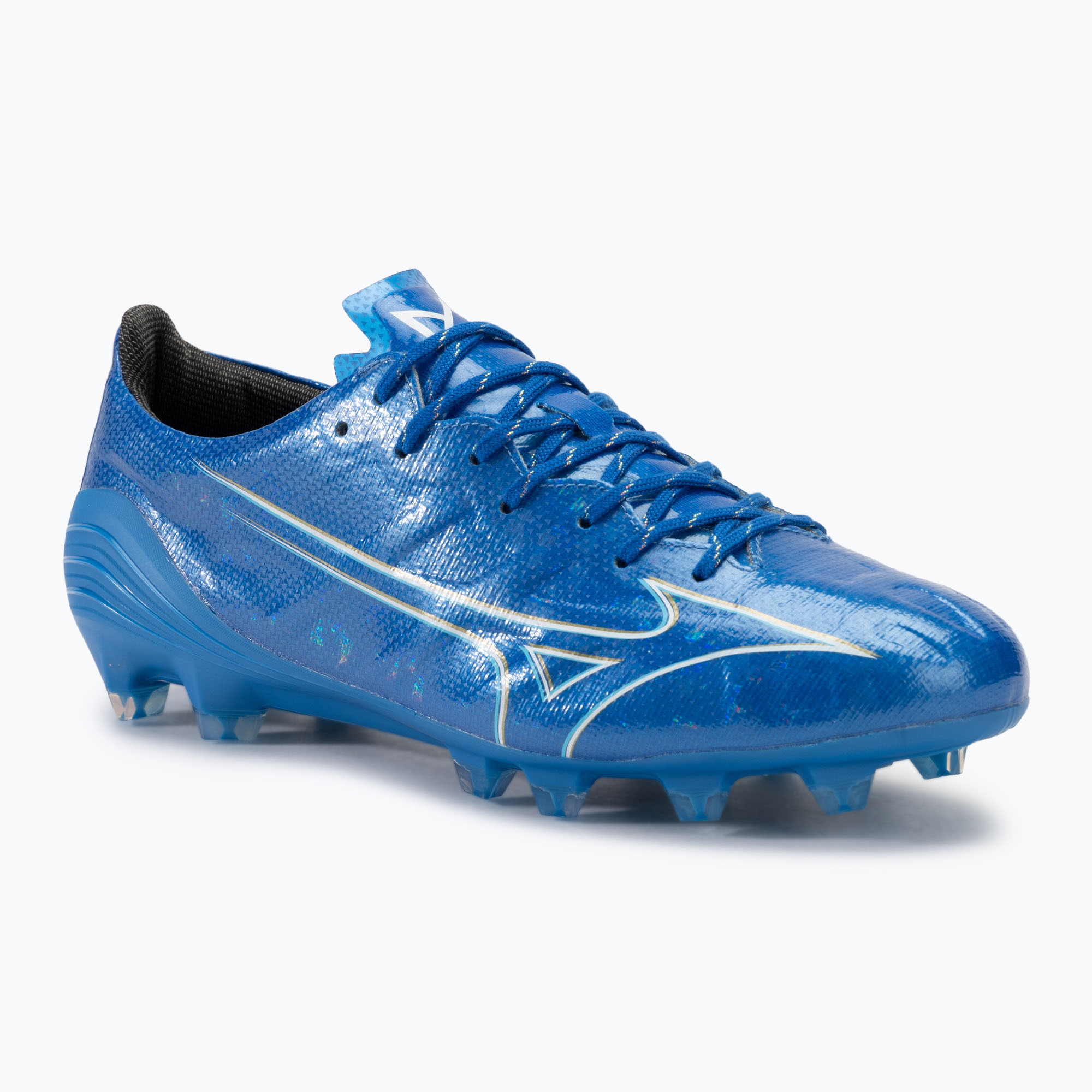 Încălțăminte de fotbal pentru bărbați Mizuno α Elite FG white/laser blue/gold (α Elite FG P1GA246227)