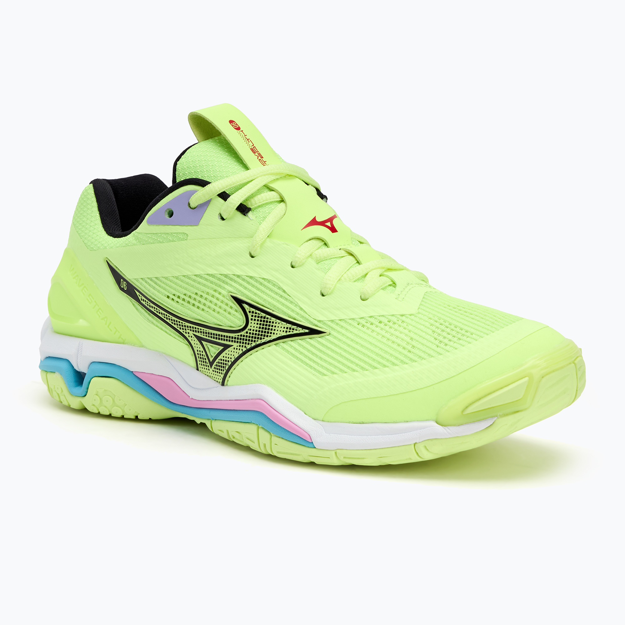 Încălțăminte de handbal pentru bărbați Mizuno Wave Stealth 6 neo lime/black/splish splash (Wave Stealth 6 X1GA243011)