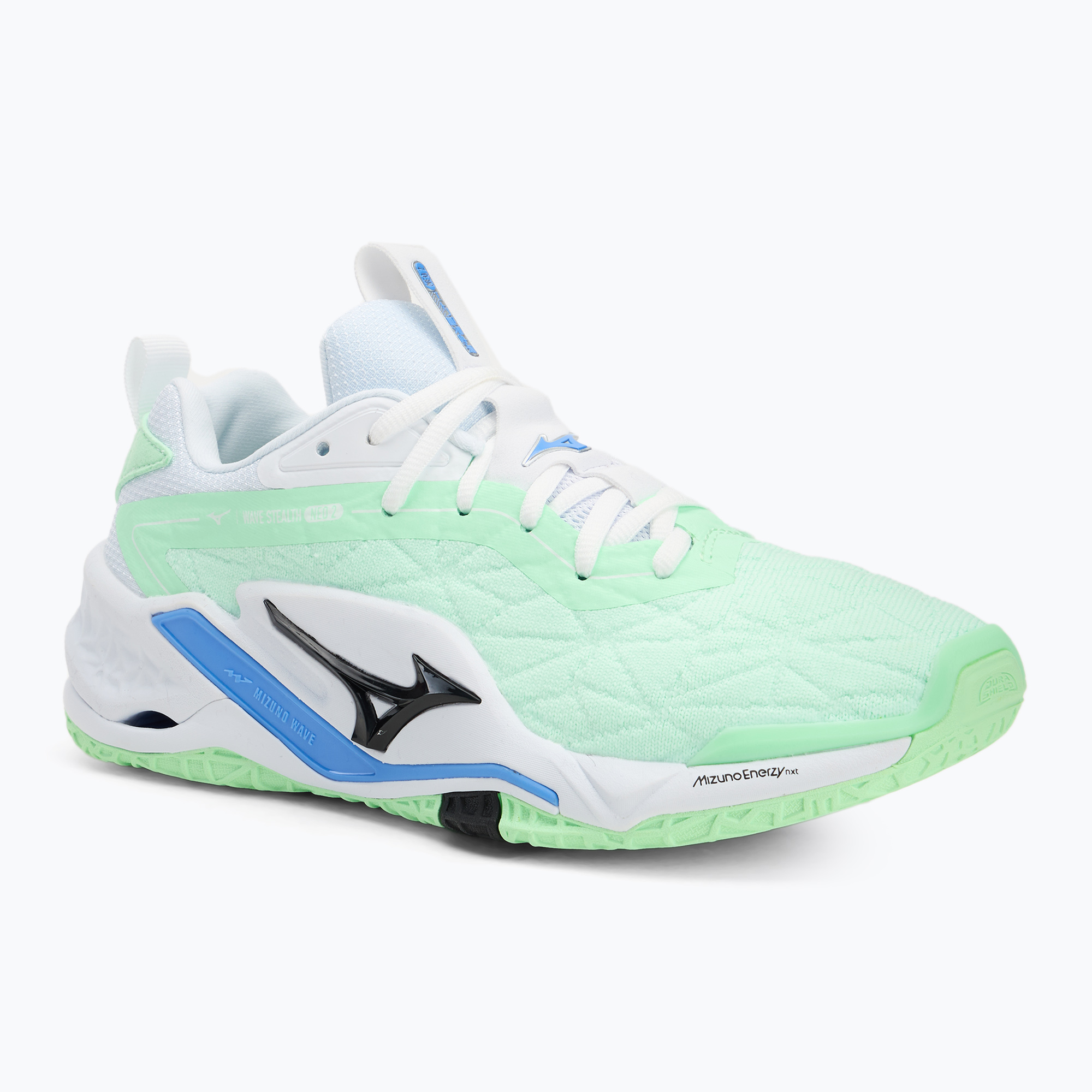 Încălțăminte de handbal Mizuno Wave Stealth Neo 2 neo mint/black/froniter blue (Wave Stealth Neo 2 X1GA240086)