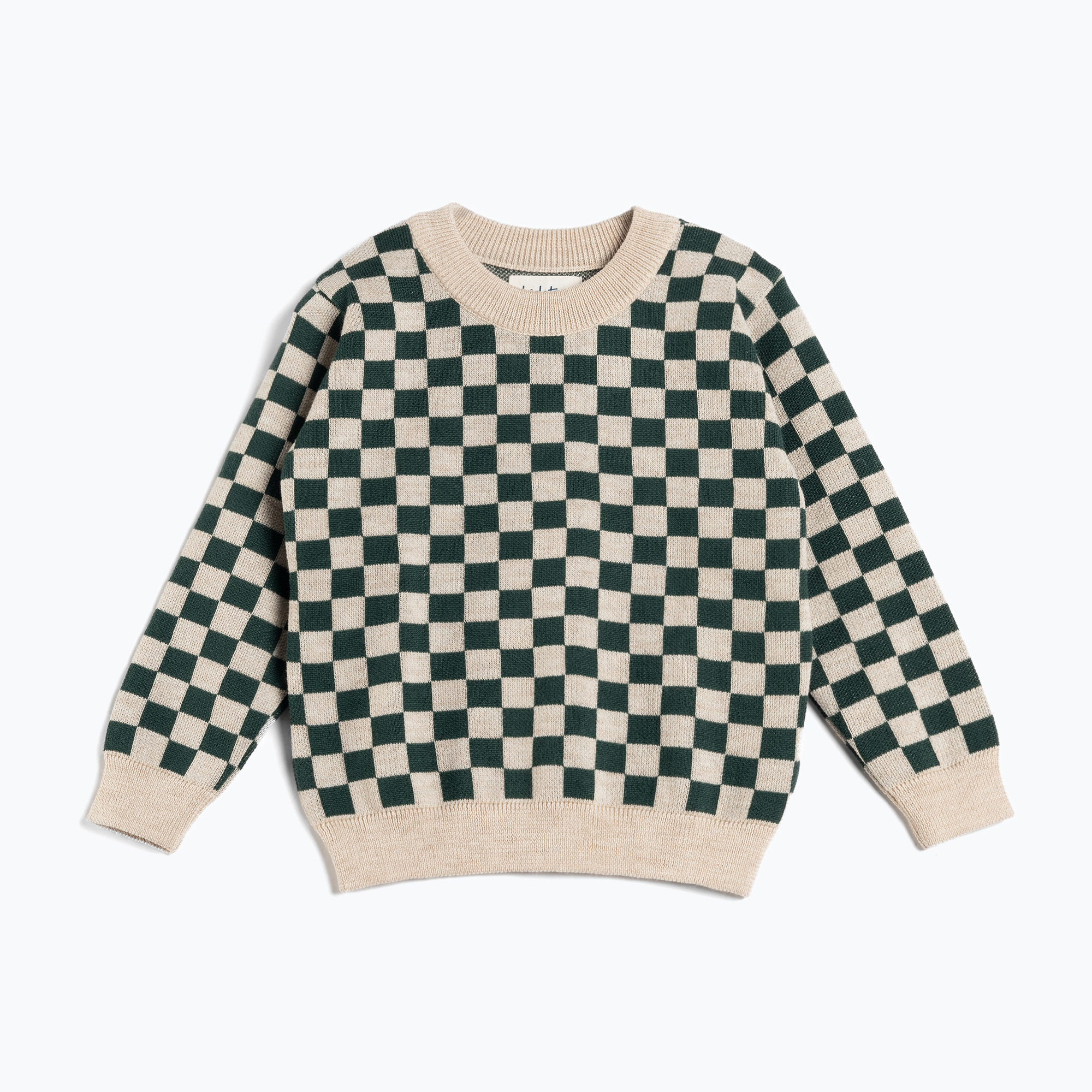 KID STORY Pulover pentru copii Merino verde cu tablă de șah pentru copii (Merino SWEATGRCHE)