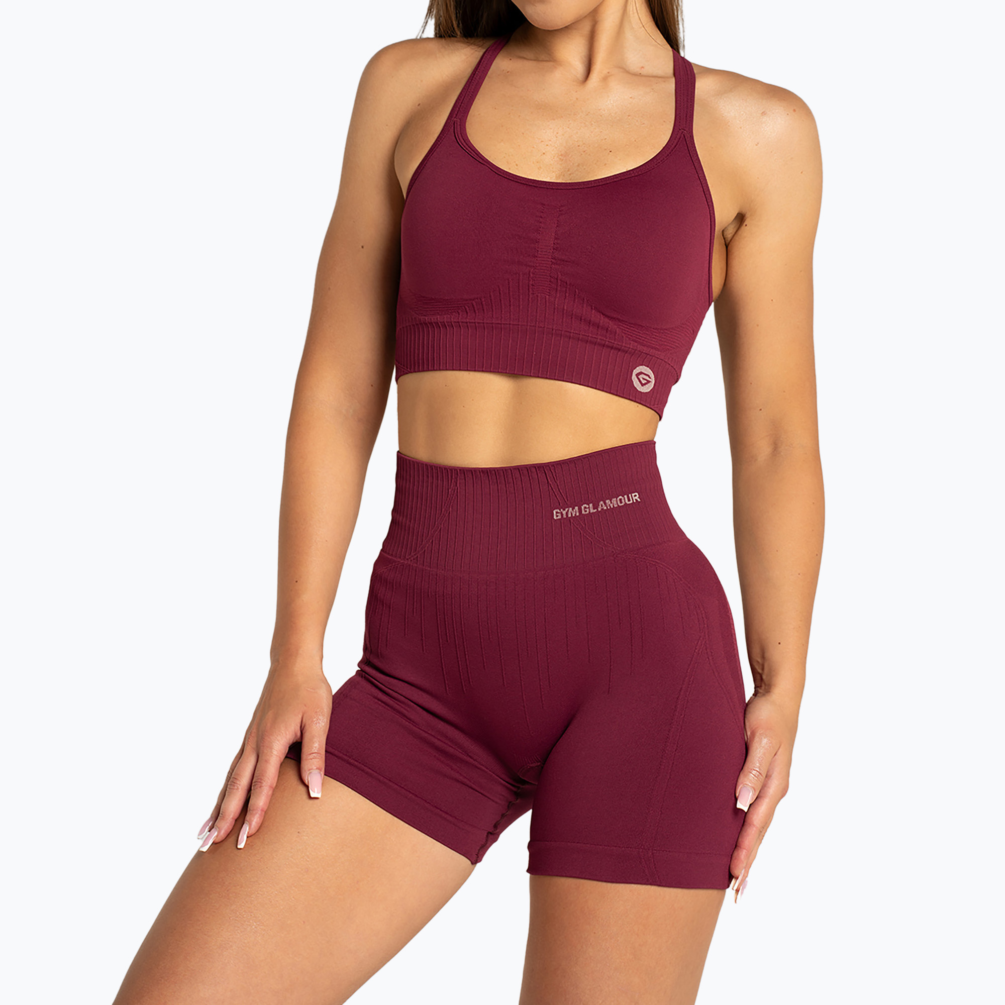Pantaloni scurți de antrenament pentru femei Gym Glamour Push Up 2.0 merlot (Push Up 2.0 597-3)