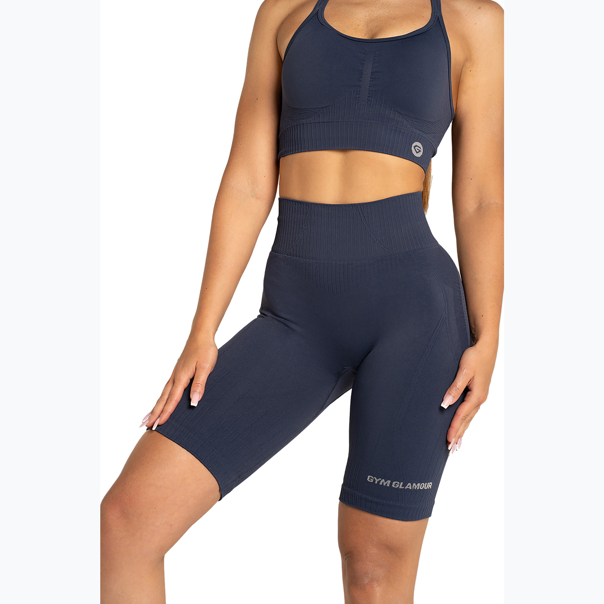 Pantaloni scurți de antrenament pentru femei Gym Glamour Push Up 2.0 denim (Push Up 2.0 608-2)