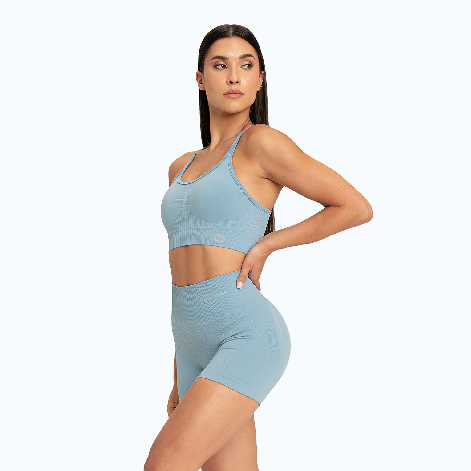 Pantaloni scurți de antrenament pentru femei Gym Glamour Push Up 2.0 blue lagoon (Push Up 2.0 628)