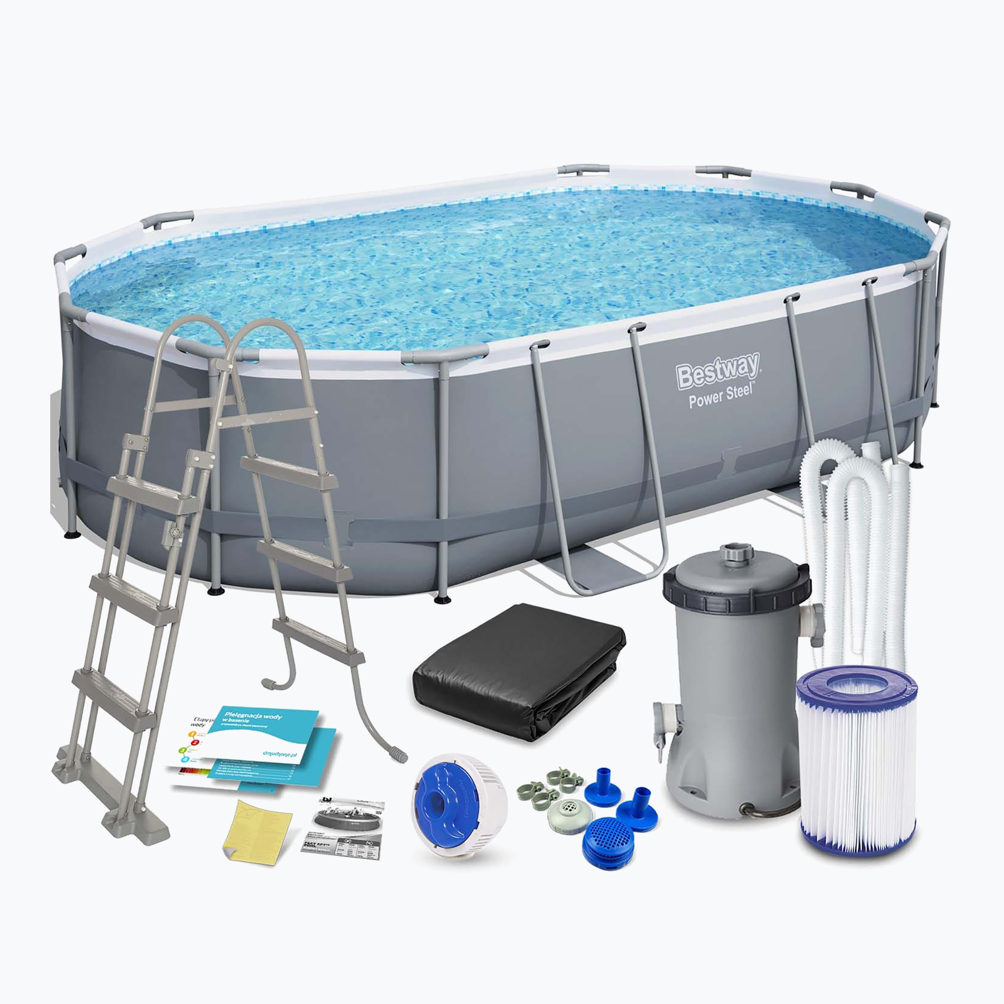 Piscină de exterior Bestway Power Steel Oval Pool Set 488 x 305 cm gri închis