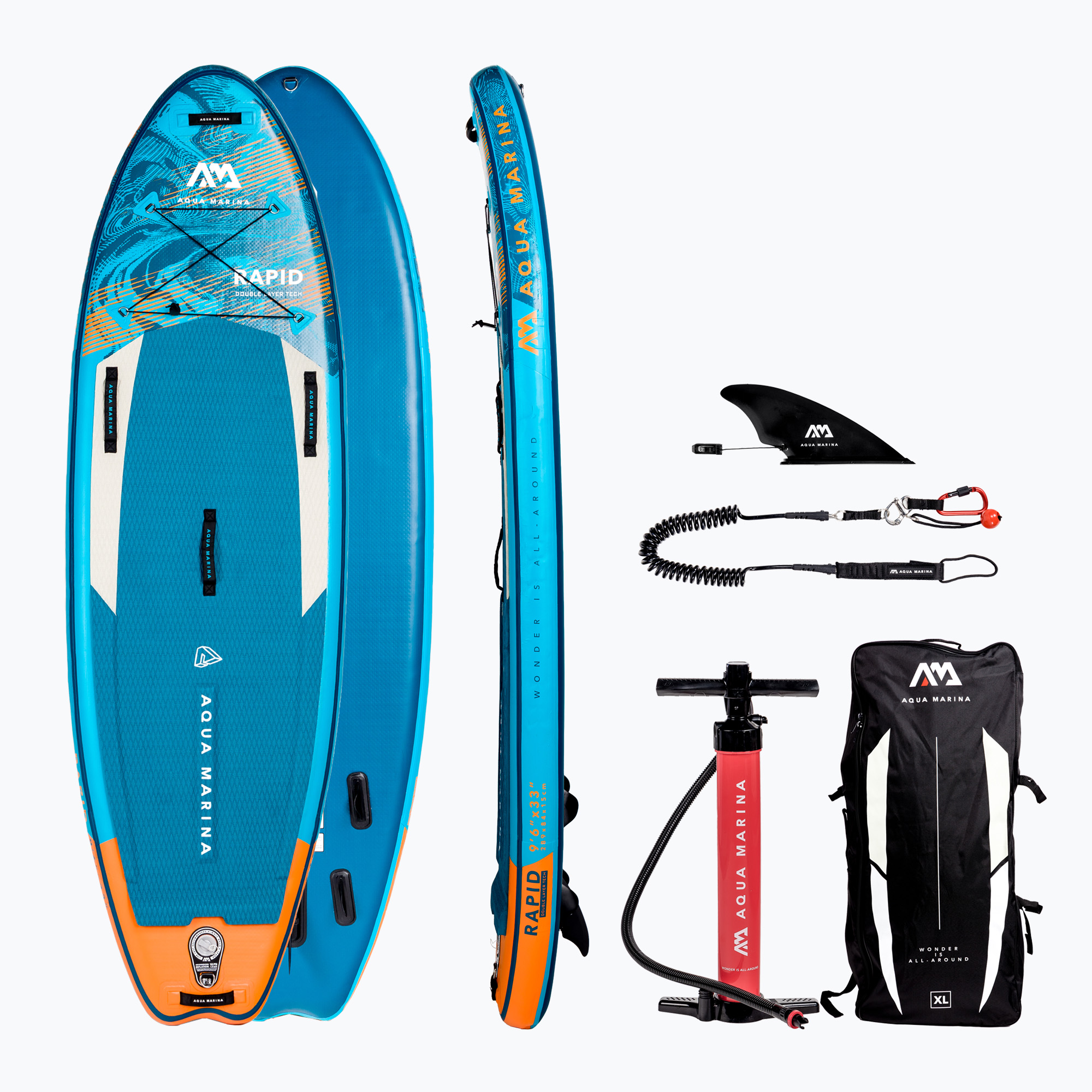 Placă SUP Aqua Marina Rapid - White water iSUP, 2.89m/15cm, cu leash de râu albastră BT-22RP (Rapid 2.89m BT-22RP)