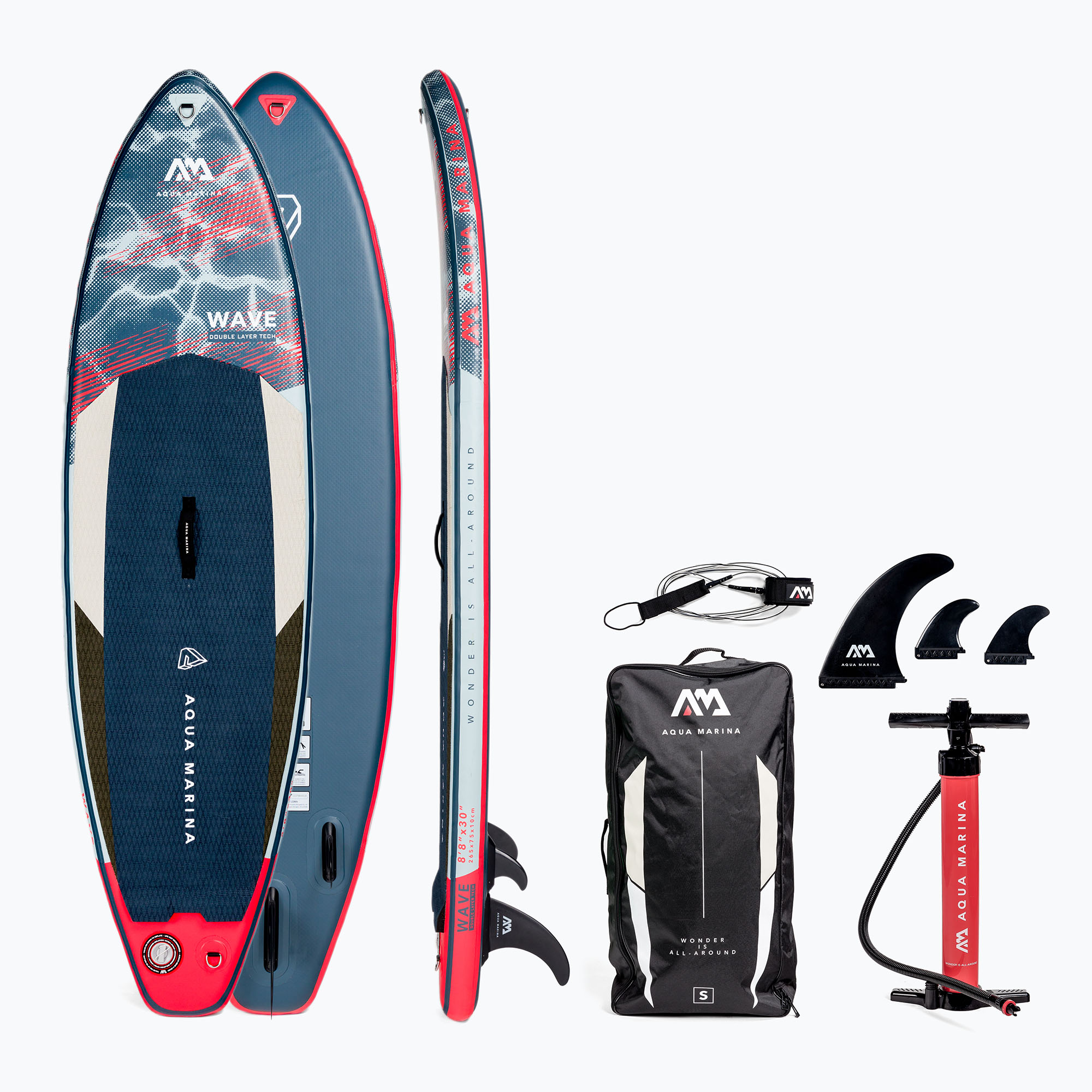 Placă SUP Aqua Marina Wave - Surf iSUP, 2.65m/10cm, cu surf leash albastru-marin BT-22WA (Wave 2.65m BT-22WA)