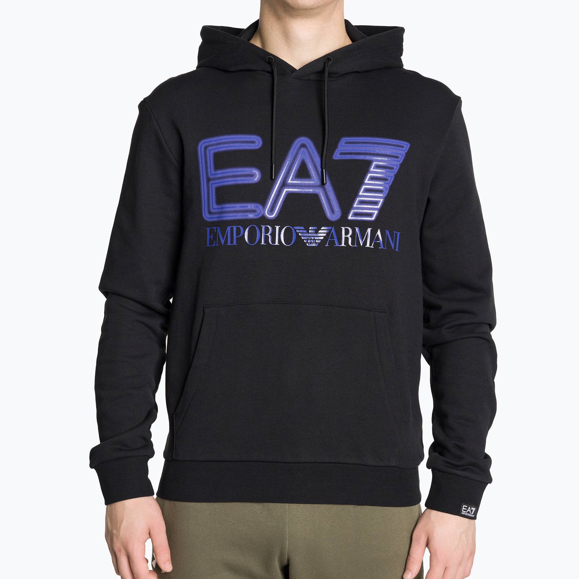 EA7 Emporio Armani Emporio Armani Train Logo Series Oversize Logo Hoodie Coft negru pentru bărbați (Train Logo Series Oversize Logo Hoodie Coft 3DPM64-PJSHZ)