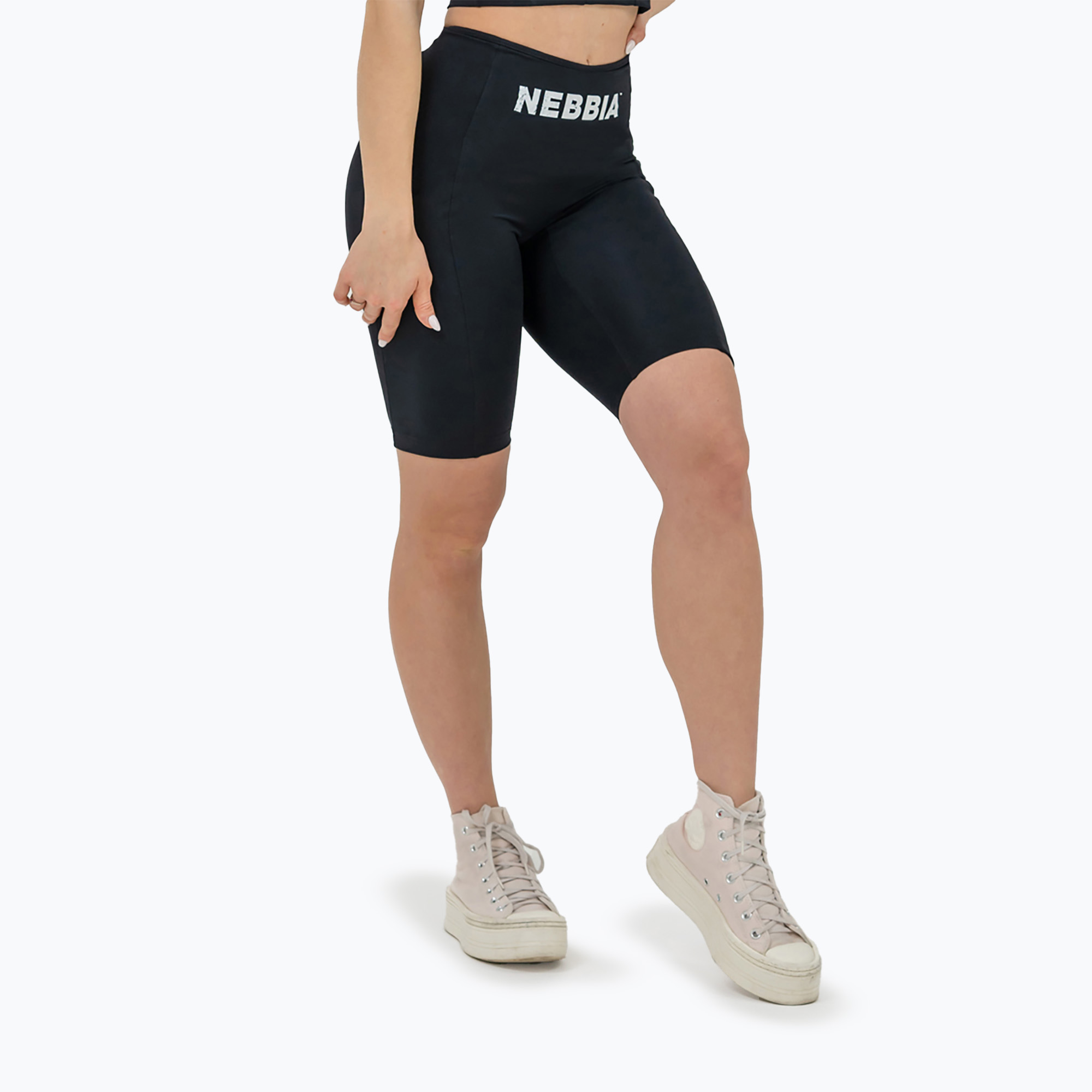 Pantaloni scurți de antrenament pentru femei NEBBIA High Waisted Biker 10″ Gym Therapy black