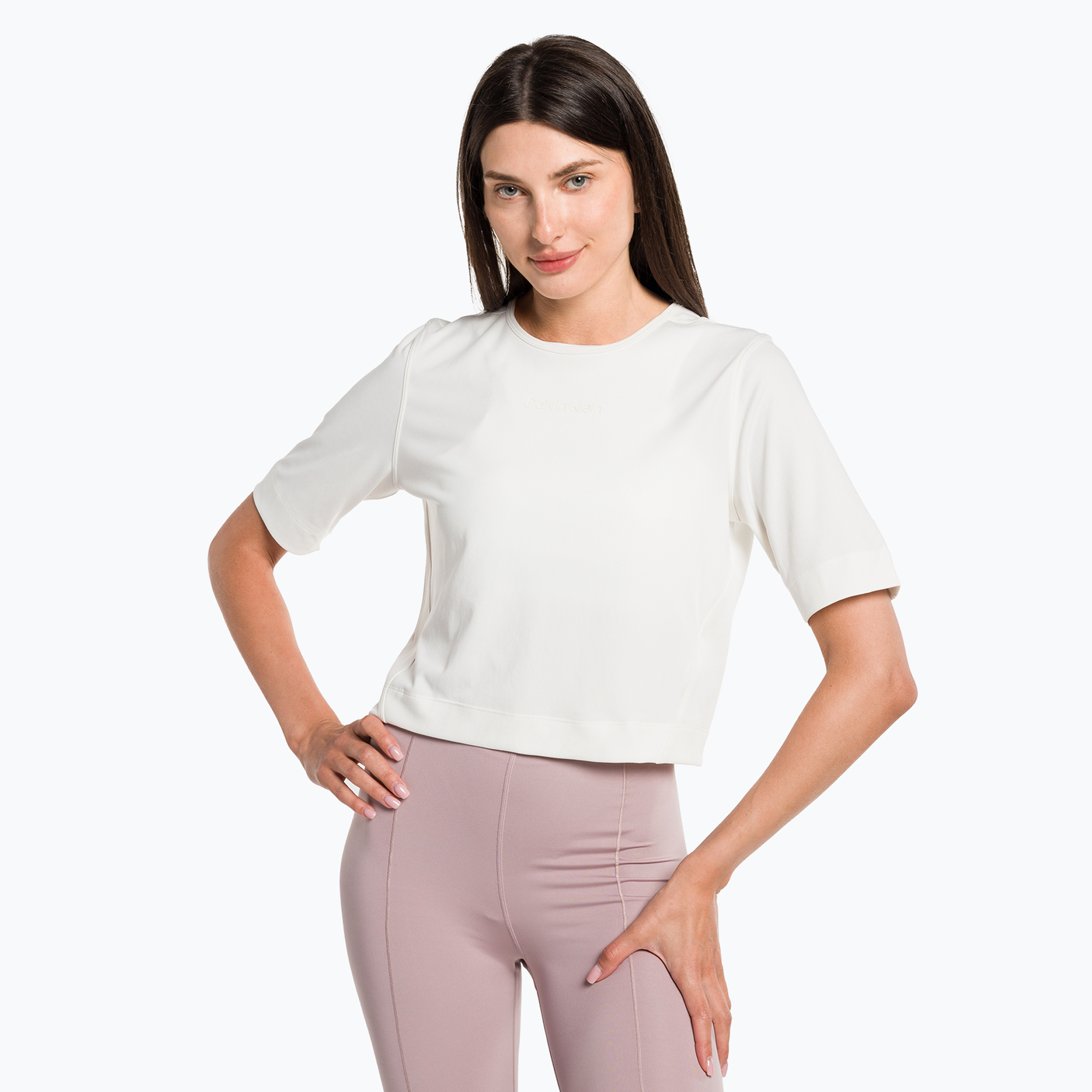 Tricou Calvin Klein Knit de damă din piele de căprioară albă pentru femei (00GWS3K108YBI)