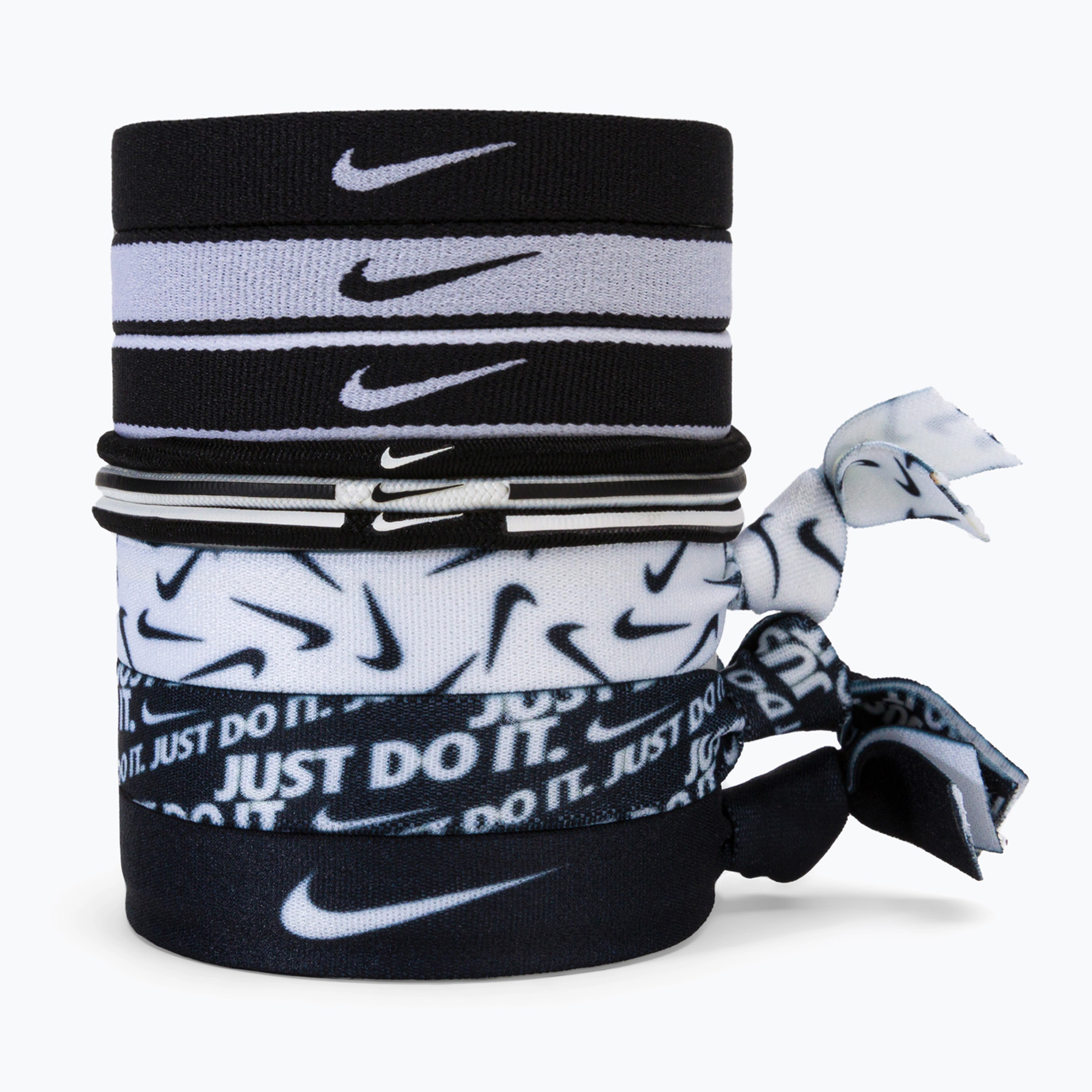 Benzi de păr mixte Nike 9 buc alb și negru N0003537-036 (Mixed Hairbands N0003537)