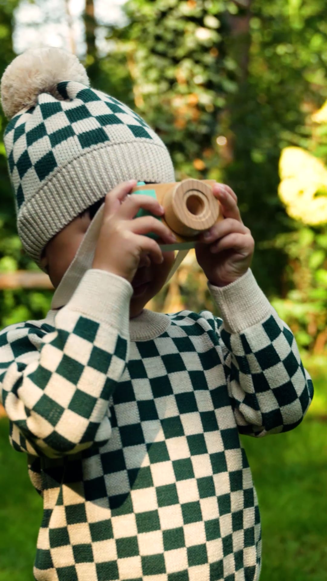 Căciulă de iarnă pentru copii KID STORY Merino green chessboard