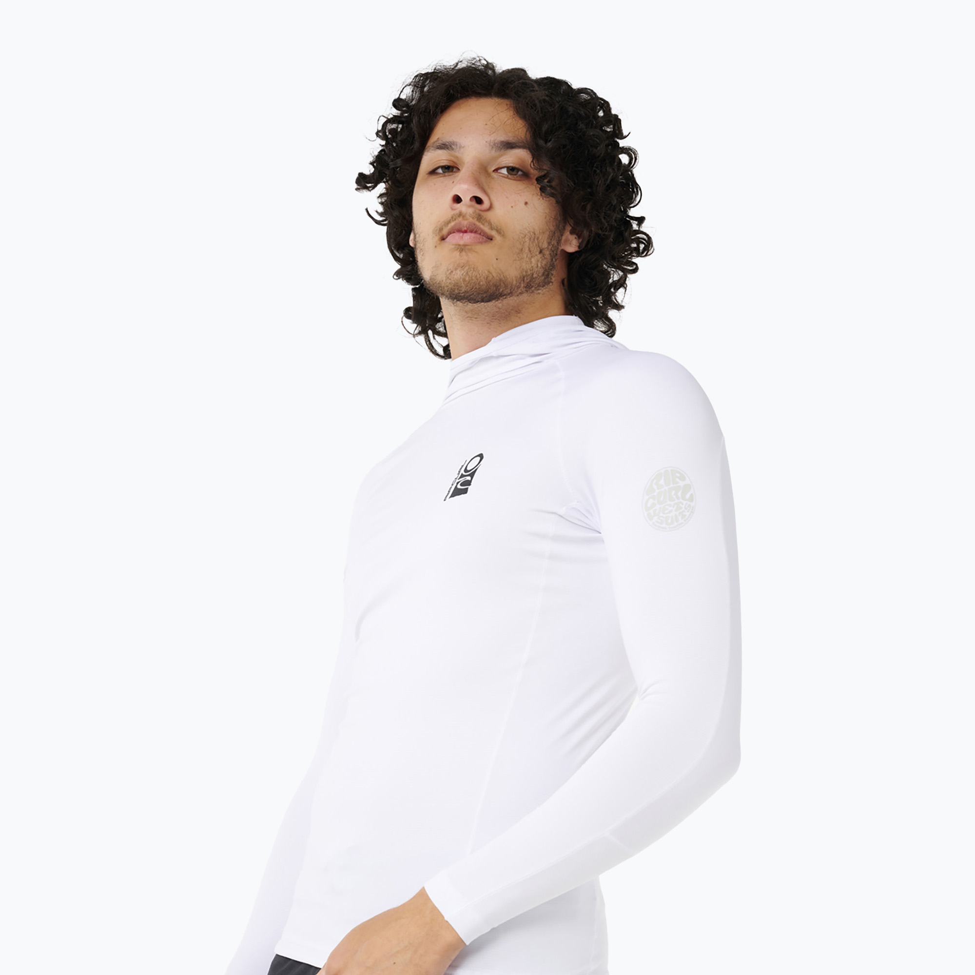 Longsleeve de înot pentru bărbați  Rip Curl Search UPF Performance Hood white (Search UPF Performance Hood 15RMRV)