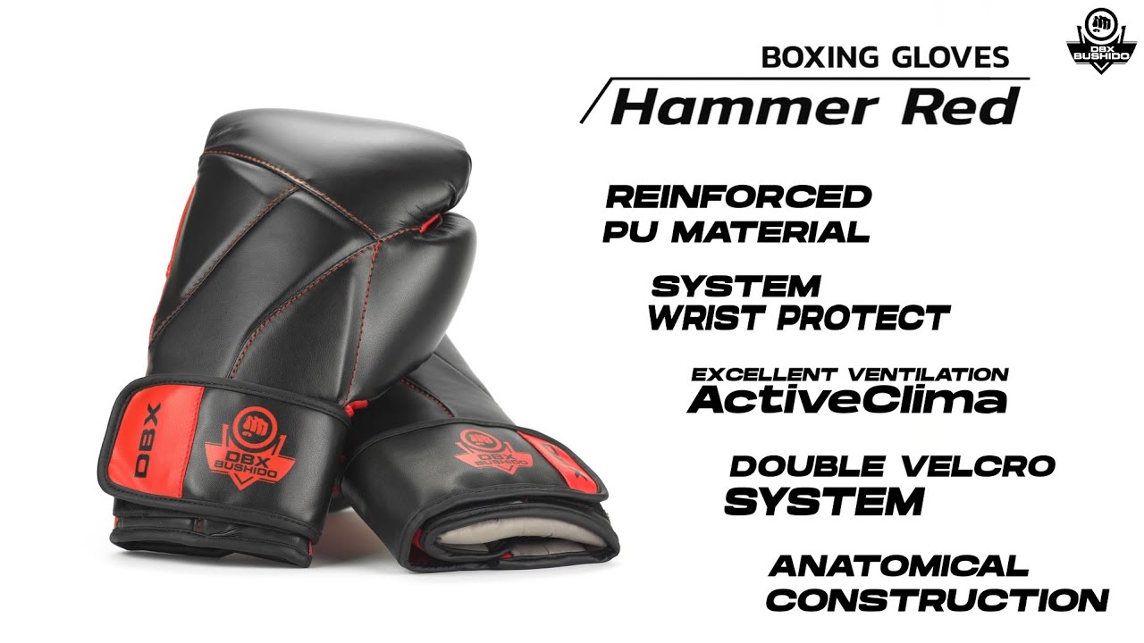 Mănuși de box DBX BUSHIDO "Hammer - Red" Muay Thai negre/roșii